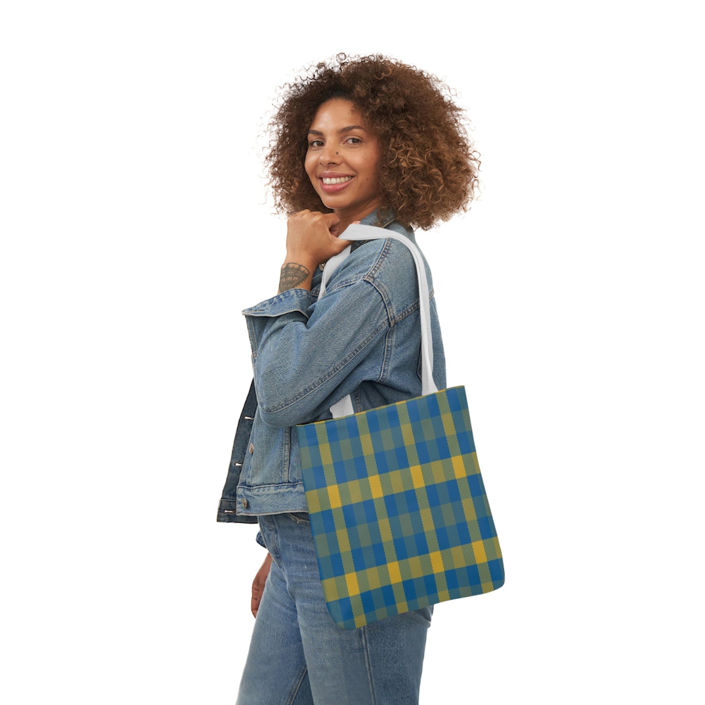 Blue and Yellow Tartan Shoulder Tote Bag