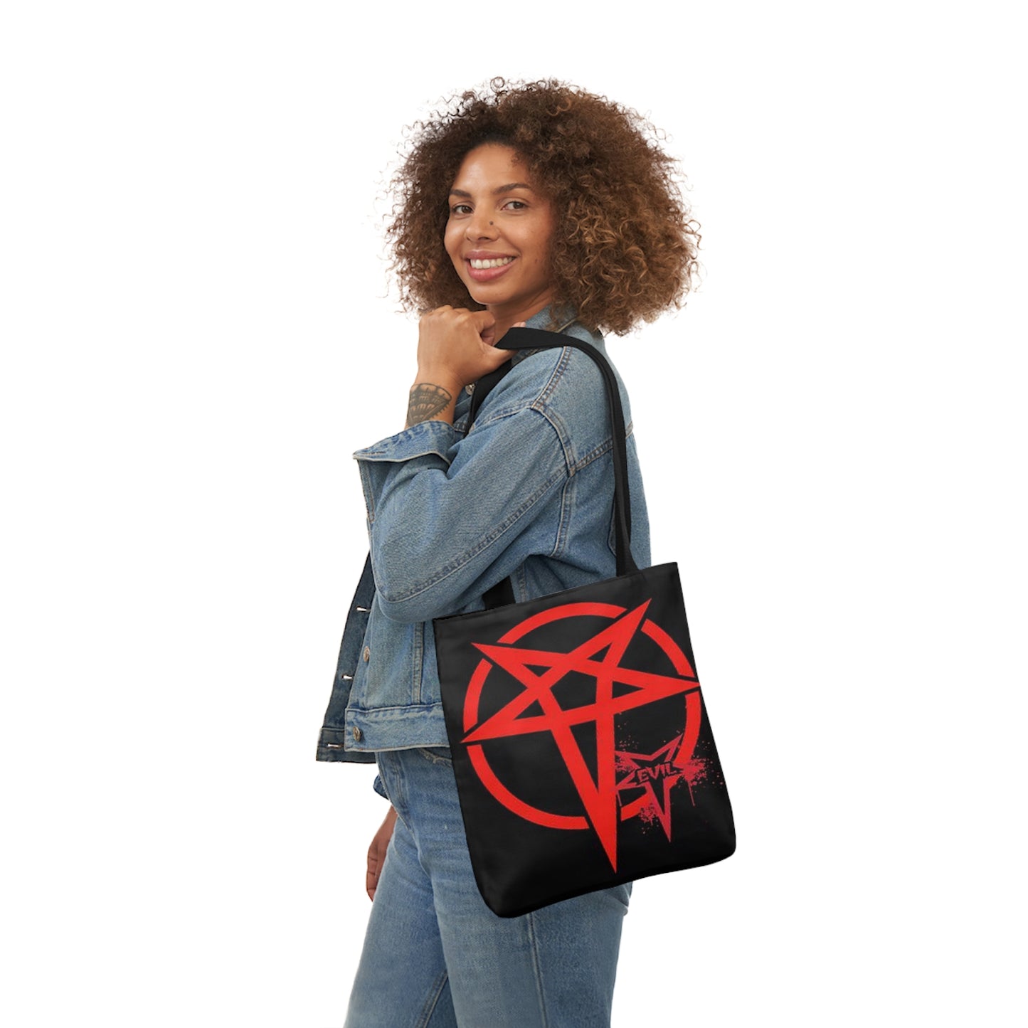 Red Evil Inverted Pentagram Shoulder Tote Bag