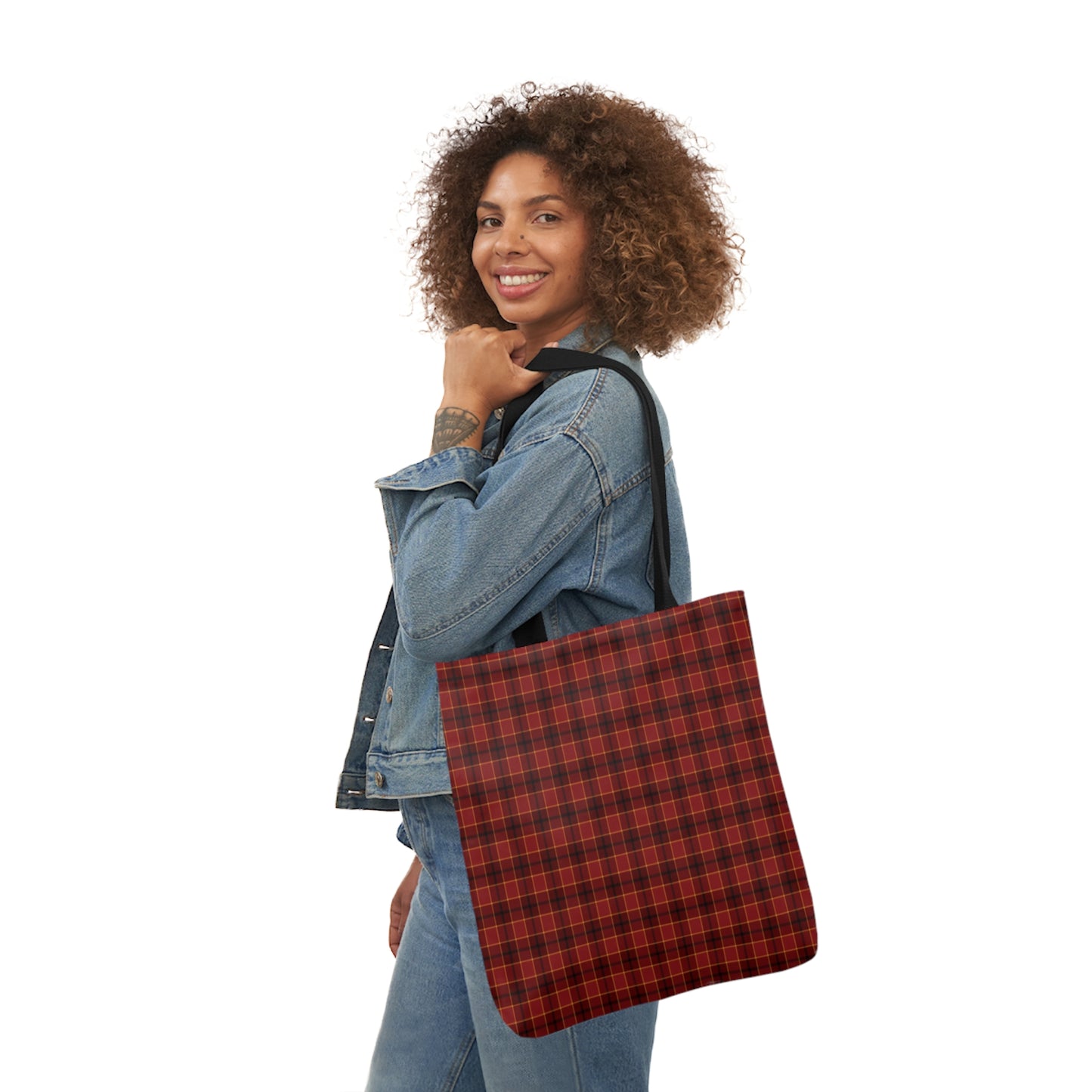 Christmas Dark Red Plaid Tartan Pattern Shoulder Tote Bag