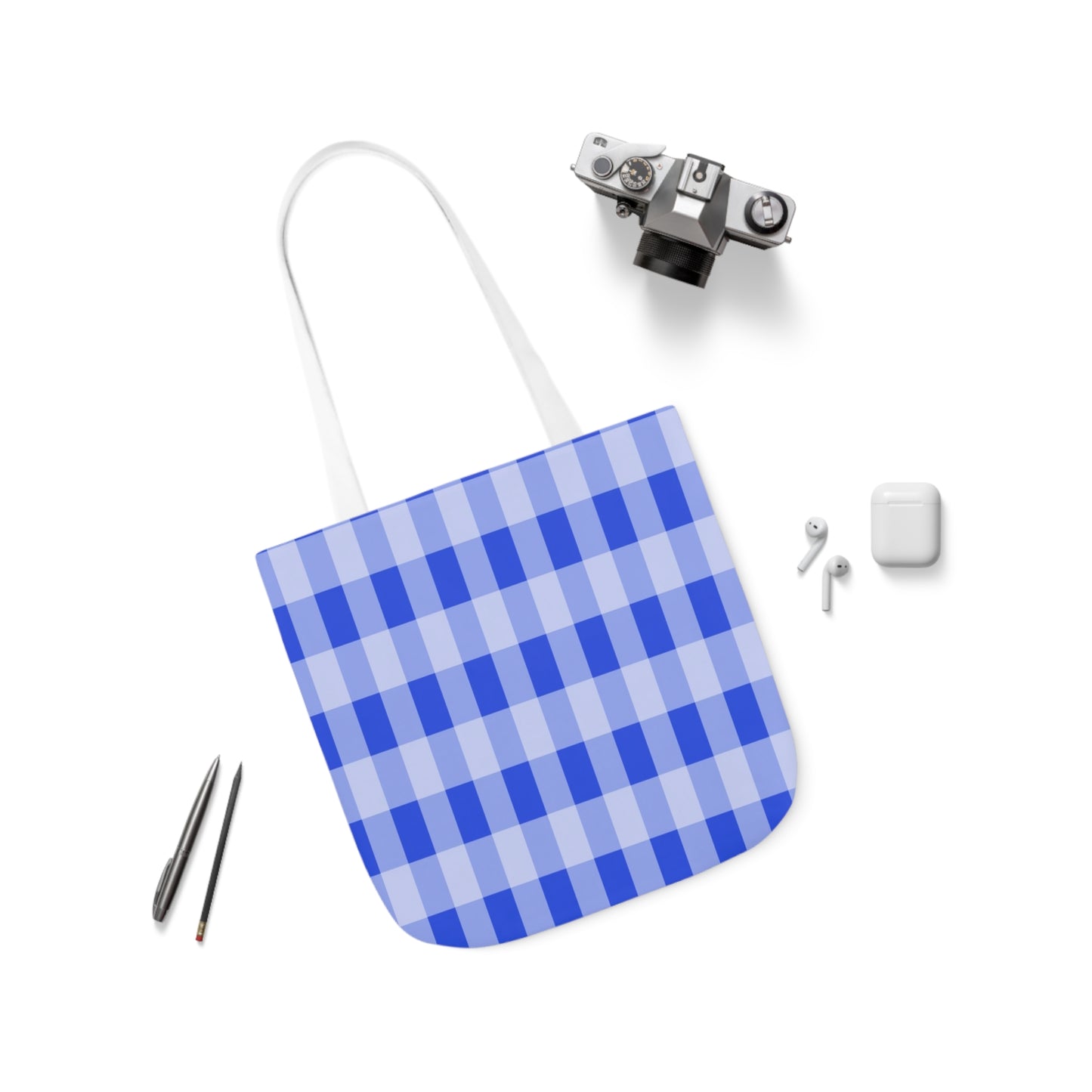 Blue Gingham Check Pattern Shoulder Tote Bag