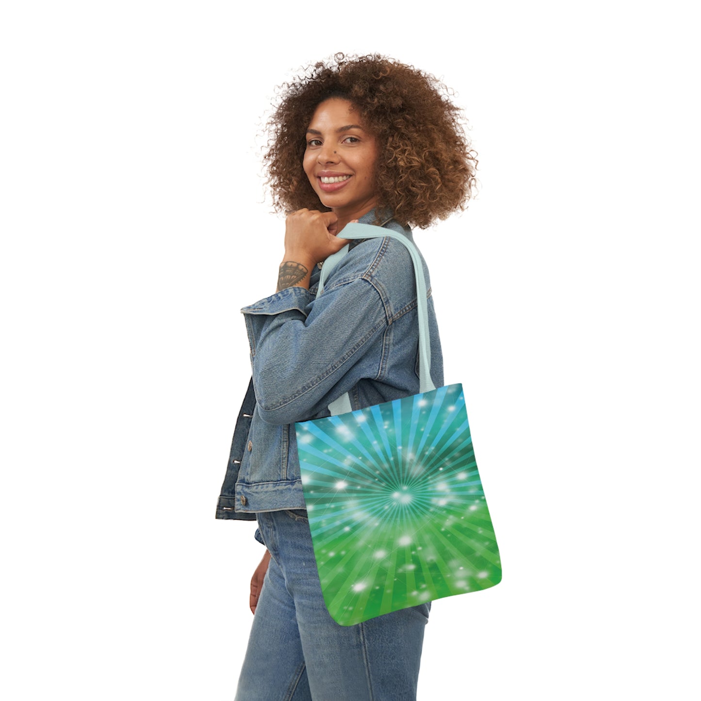 Starburst Blue And Green Stripes Pattern Shoulder Tote Bag