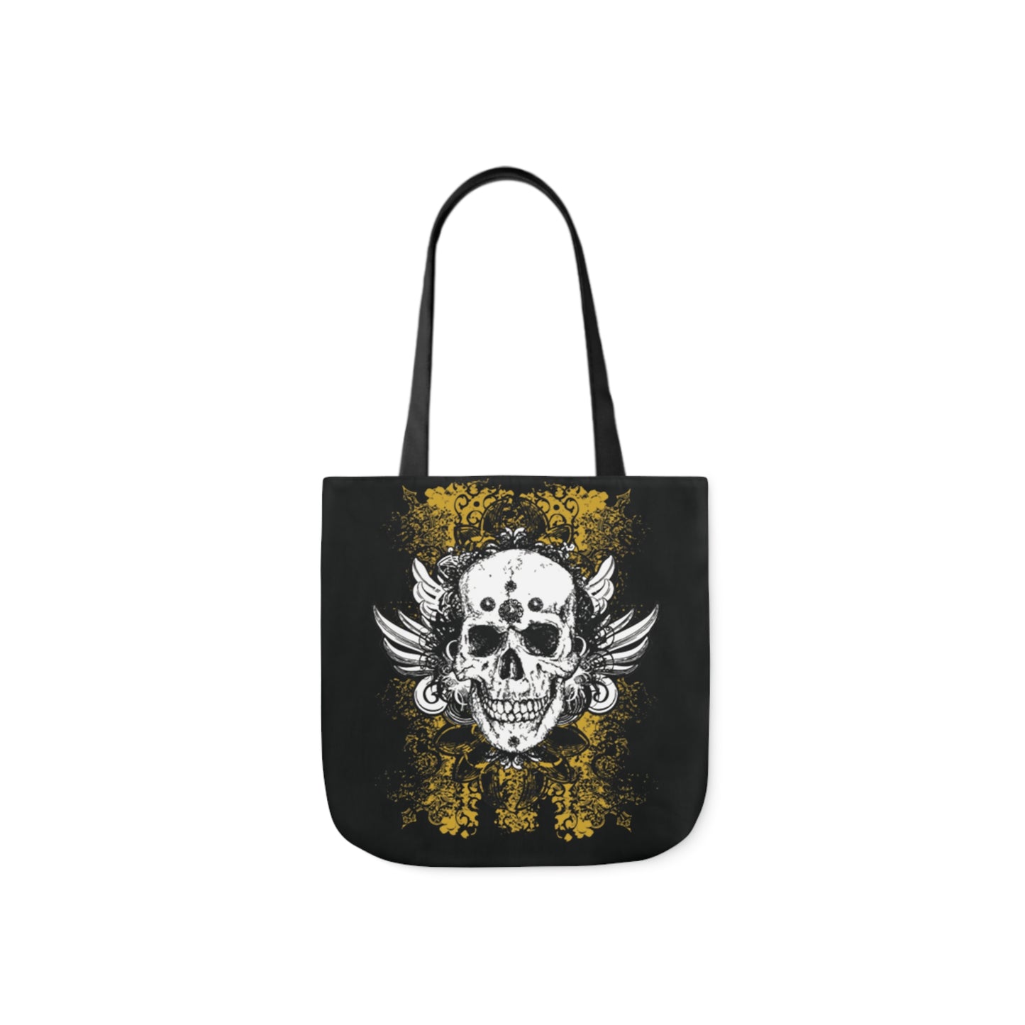 Vintage Grunge Skull Wings Yellow Lace Graffiti Shoulder Tote Bag