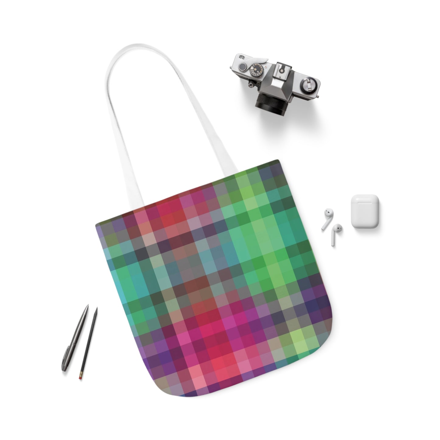 Rainbow Multi Colour Tartan Pattern Shoulder Tote Bag