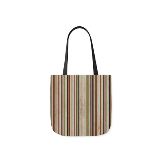 A canvas shoulder tote bag with a design of Halloween rainbow distressed stripes pattern.