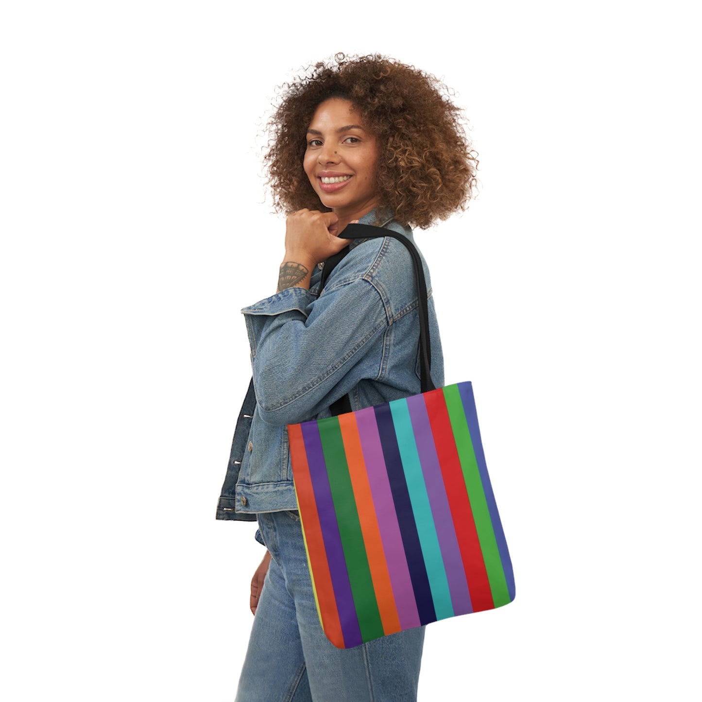 Rainbow Bright Colour Stripes Shoulder Tote Bag