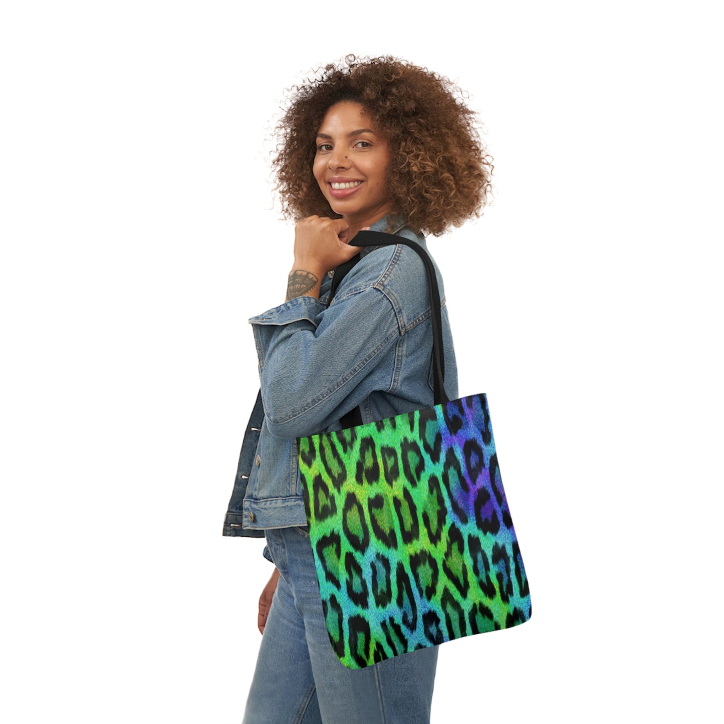 Blue Green Leopard Animal Skin Print Pattern Shoulder Tote Bag