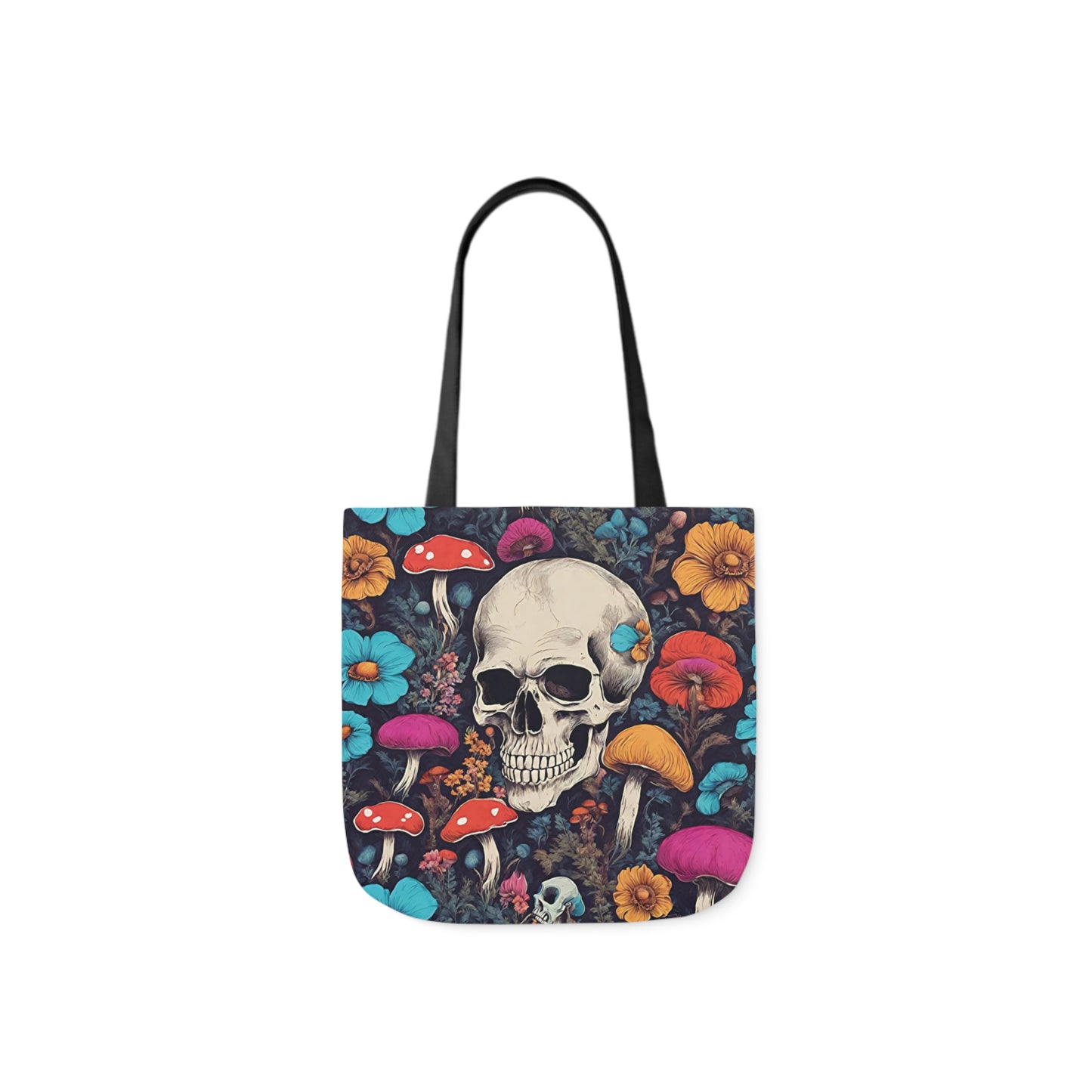 Skull With Magic Toadstools And Flowers Shoulder Tote Bag