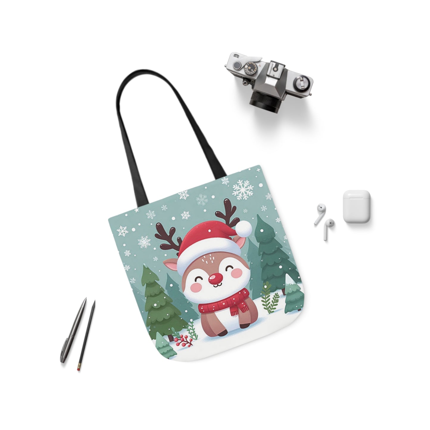 Cute Santa Reindeer Smiling Shoulder Tote Bag