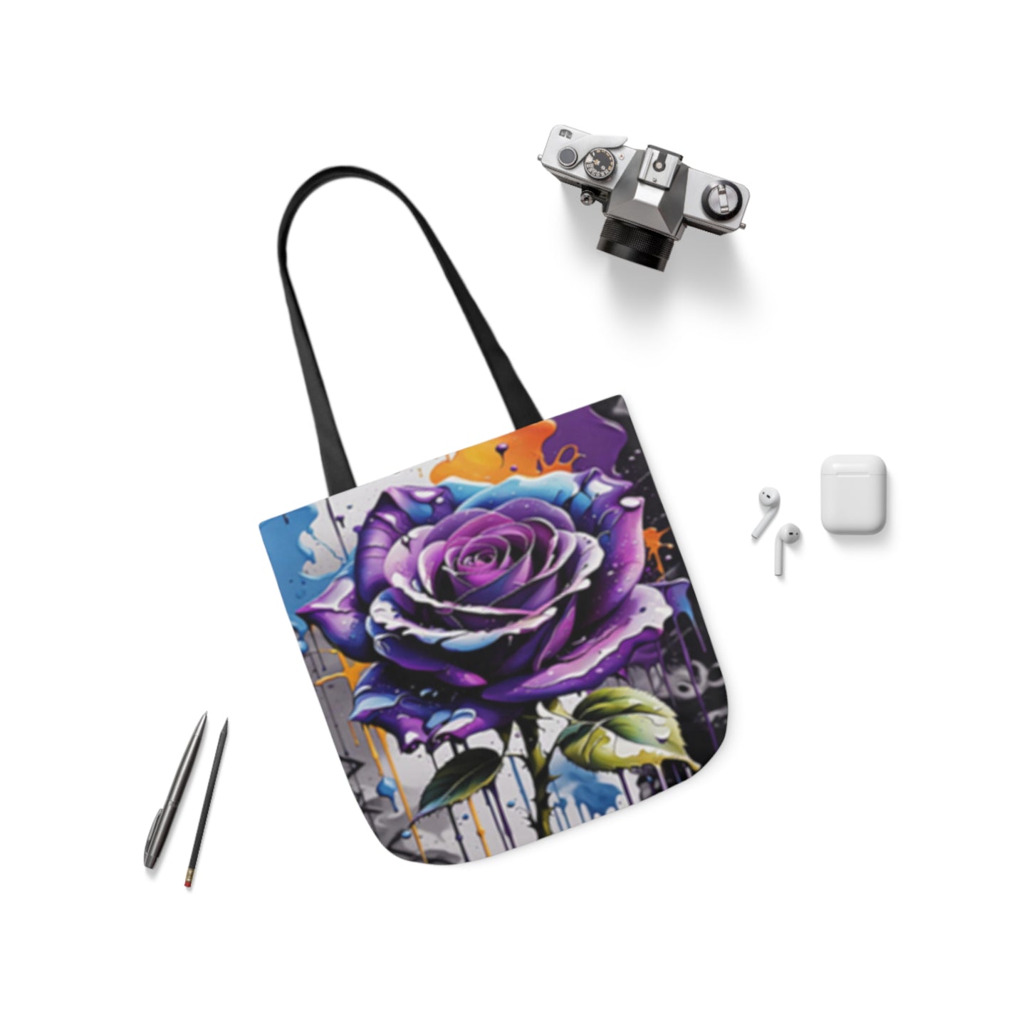 Graffiti Purple Rose Shoulder Tote Bag