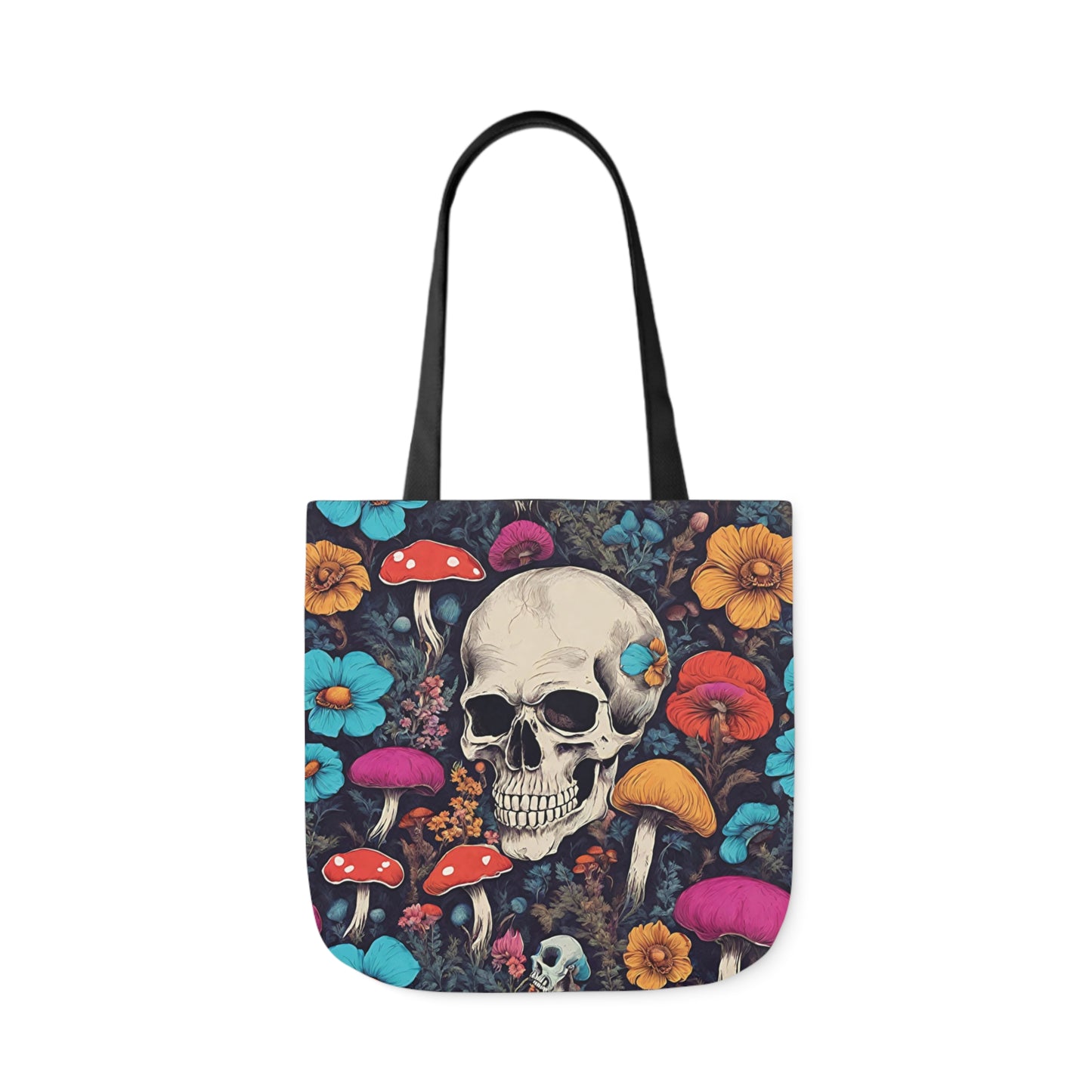 Skull With Magic Toadstools And Flowers Shoulder Tote Bag