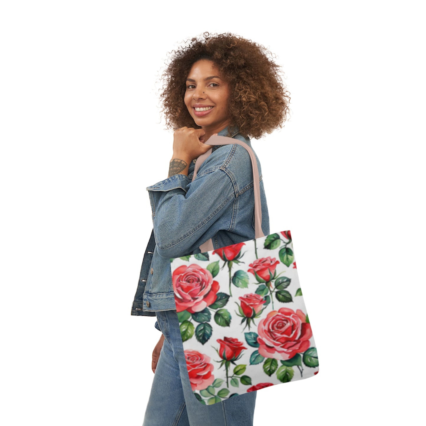 Large Pink Roses Shoulder Tote Bag