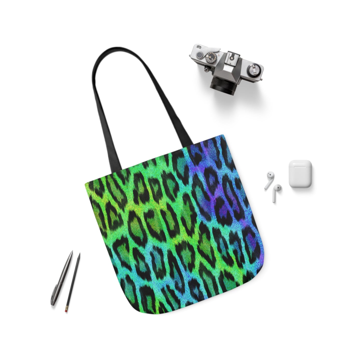 Blue Green Leopard Animal Skin Print Pattern Shoulder Tote Bag