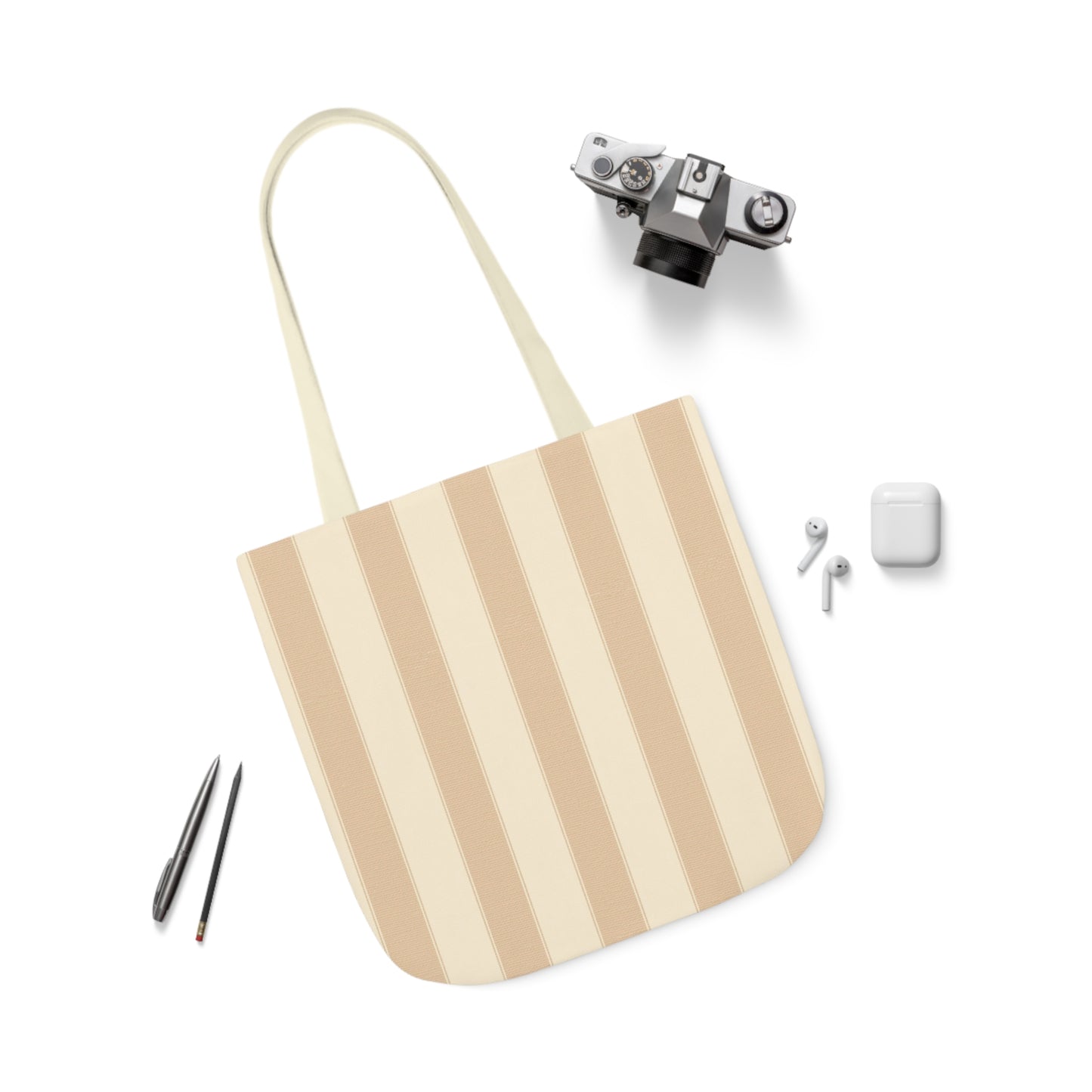 Latte And Almond Brown Stripes Pattern Shoulder Tote Bag