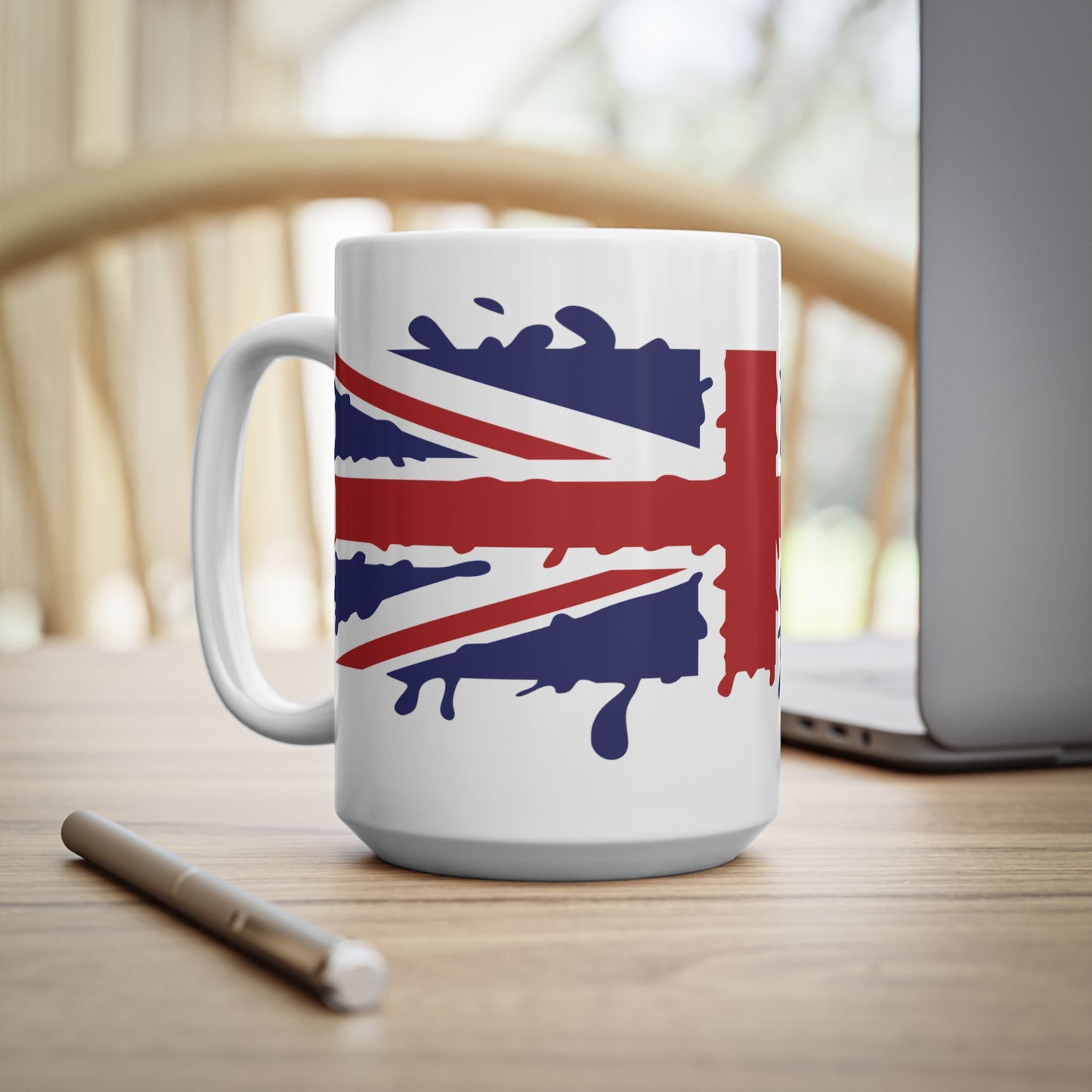 Union Jack Flag Paint Splat Wrap Around Coffee Mug