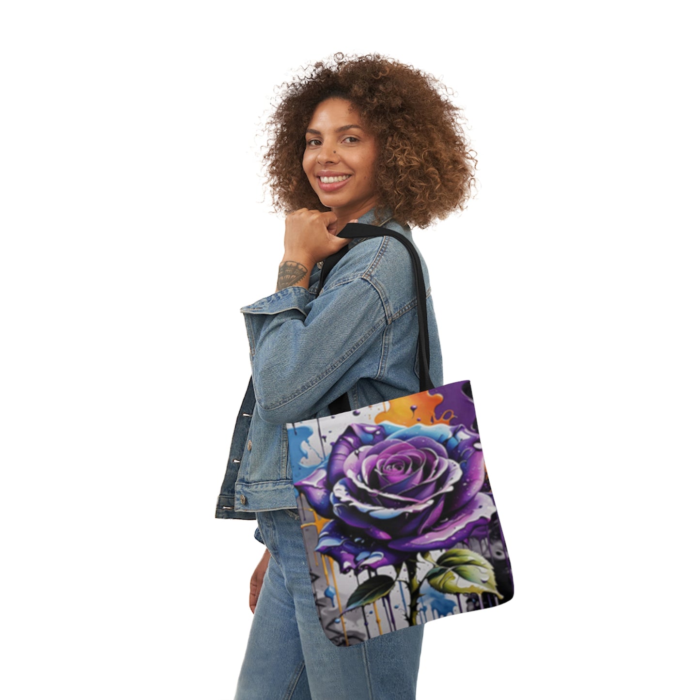 Graffiti Purple Rose Shoulder Tote Bag