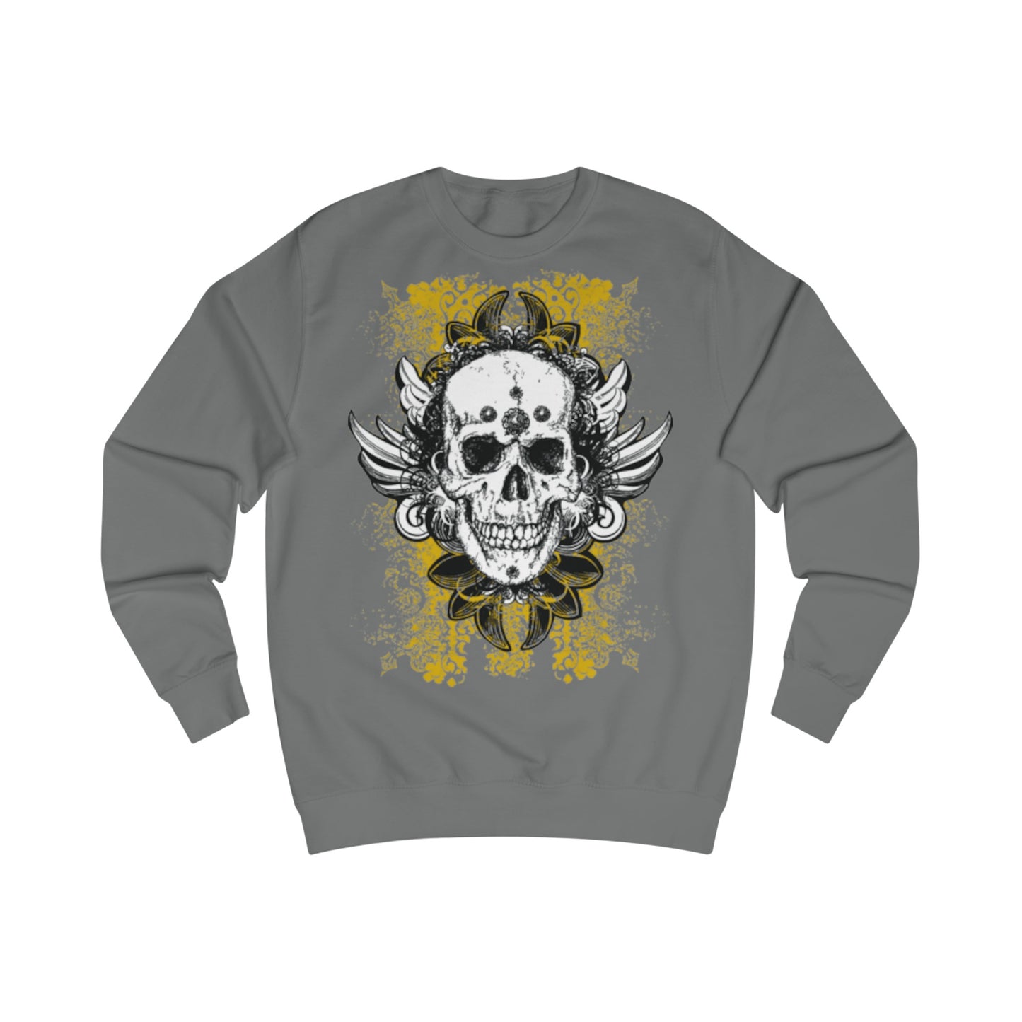 Vintage Grunge Skull Wings Yellow Lace Graffiti Sweatshirt