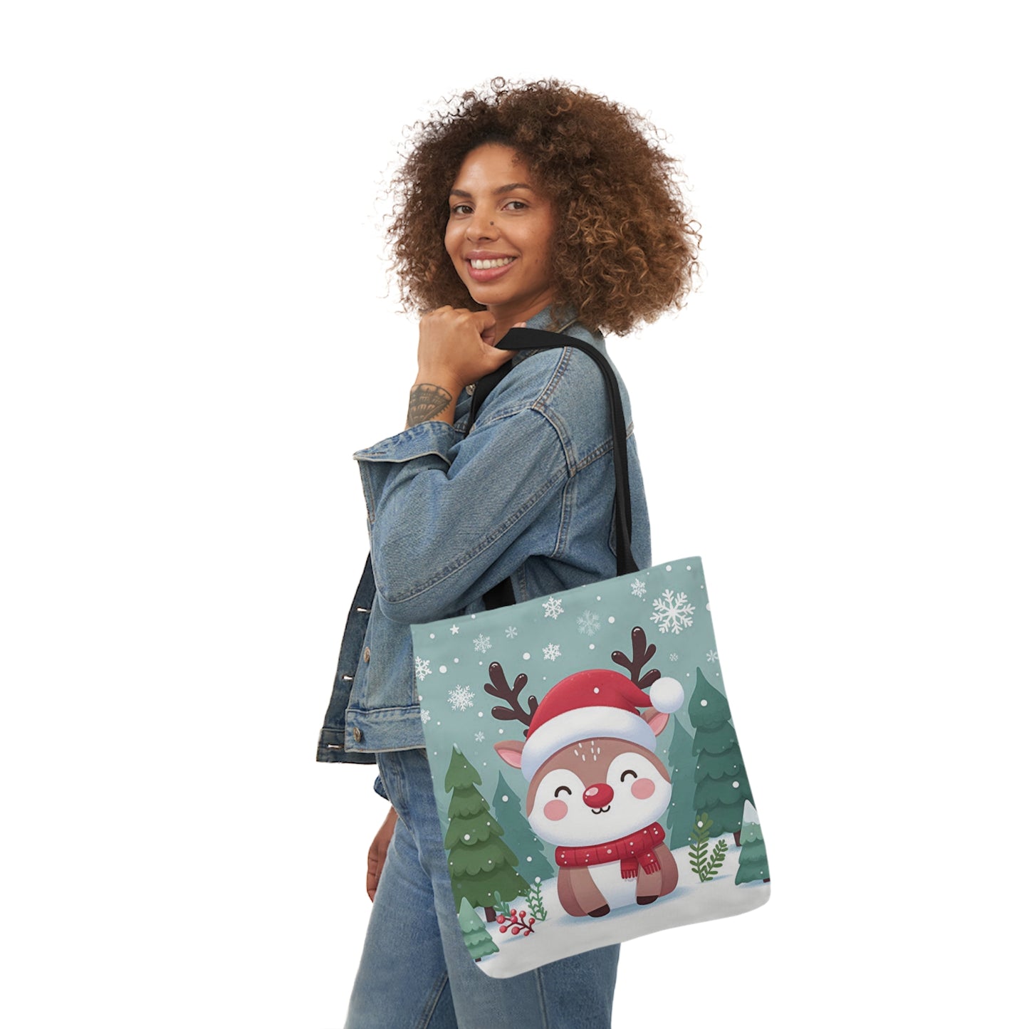 Cute Santa Reindeer Smiling Shoulder Tote Bag