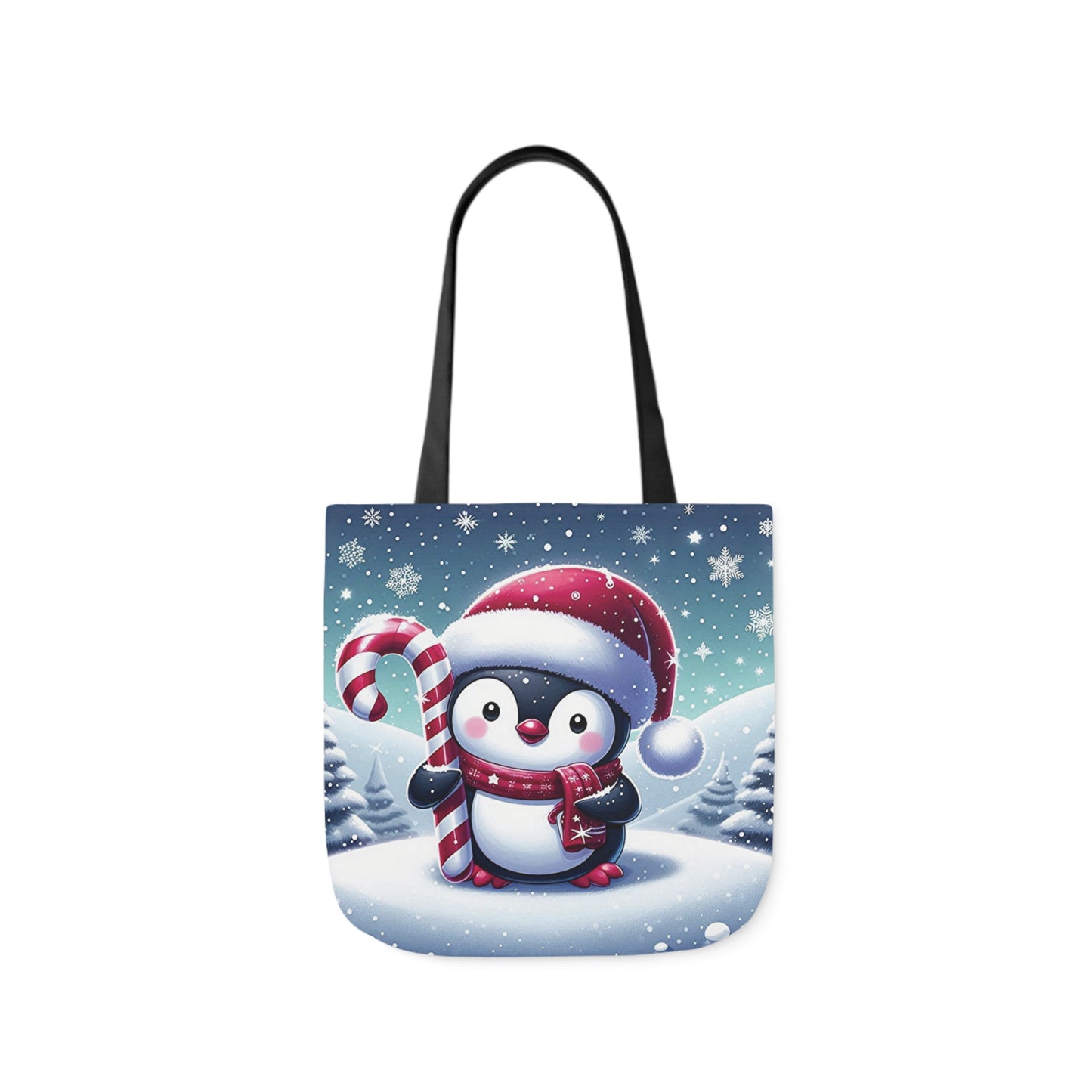 Christmas Candy Cane Penguin Shoulder Tote Bag