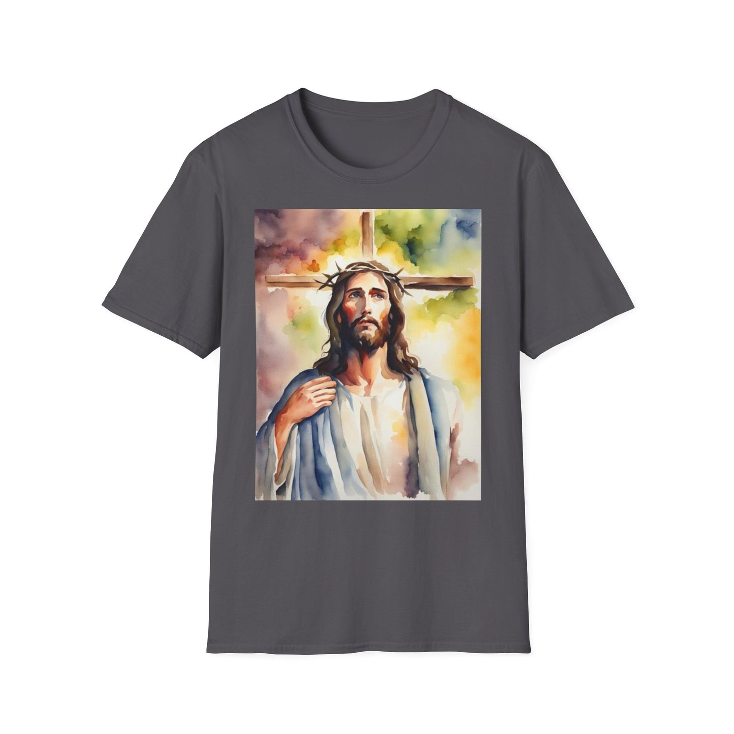 Jesus Christ Cross Watercolor Portrait Painting T-Shirt
