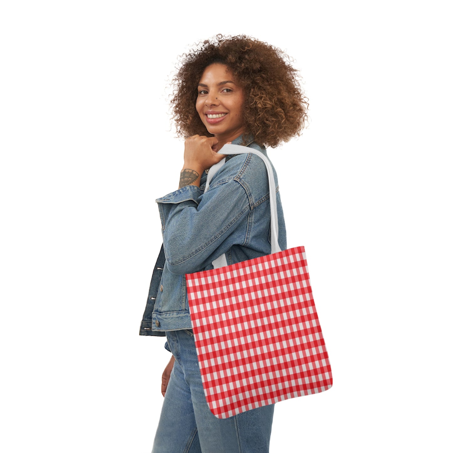 Red Check Pattern Shoulder Tote Bag