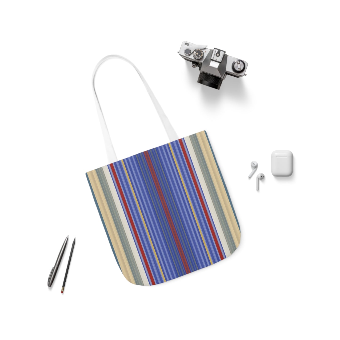 Royal Blue And Scarlet Red Stripes Pattern Shoulder Tote Bag