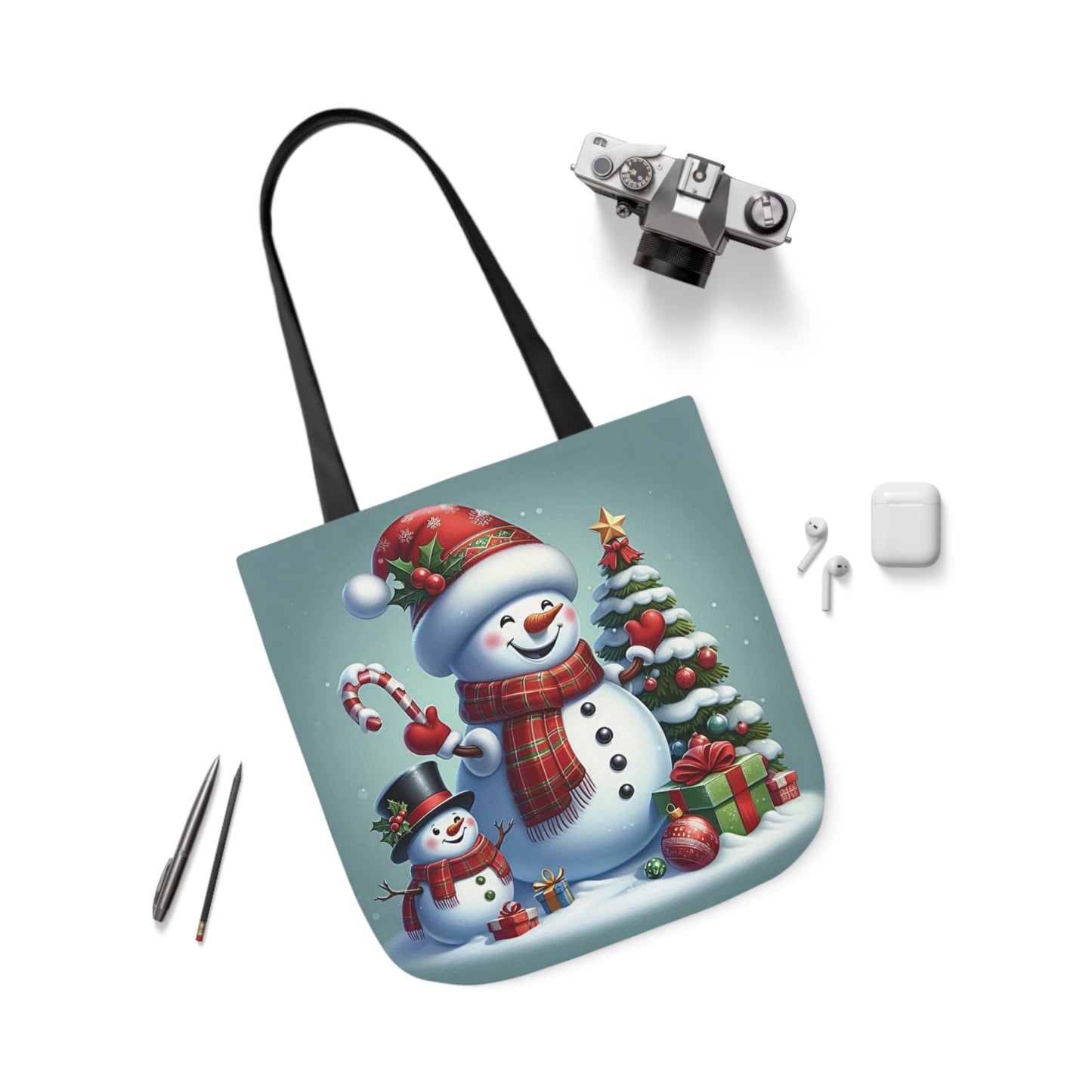 Cute Jolly Snowman Christmas Shoulder Tote Bag