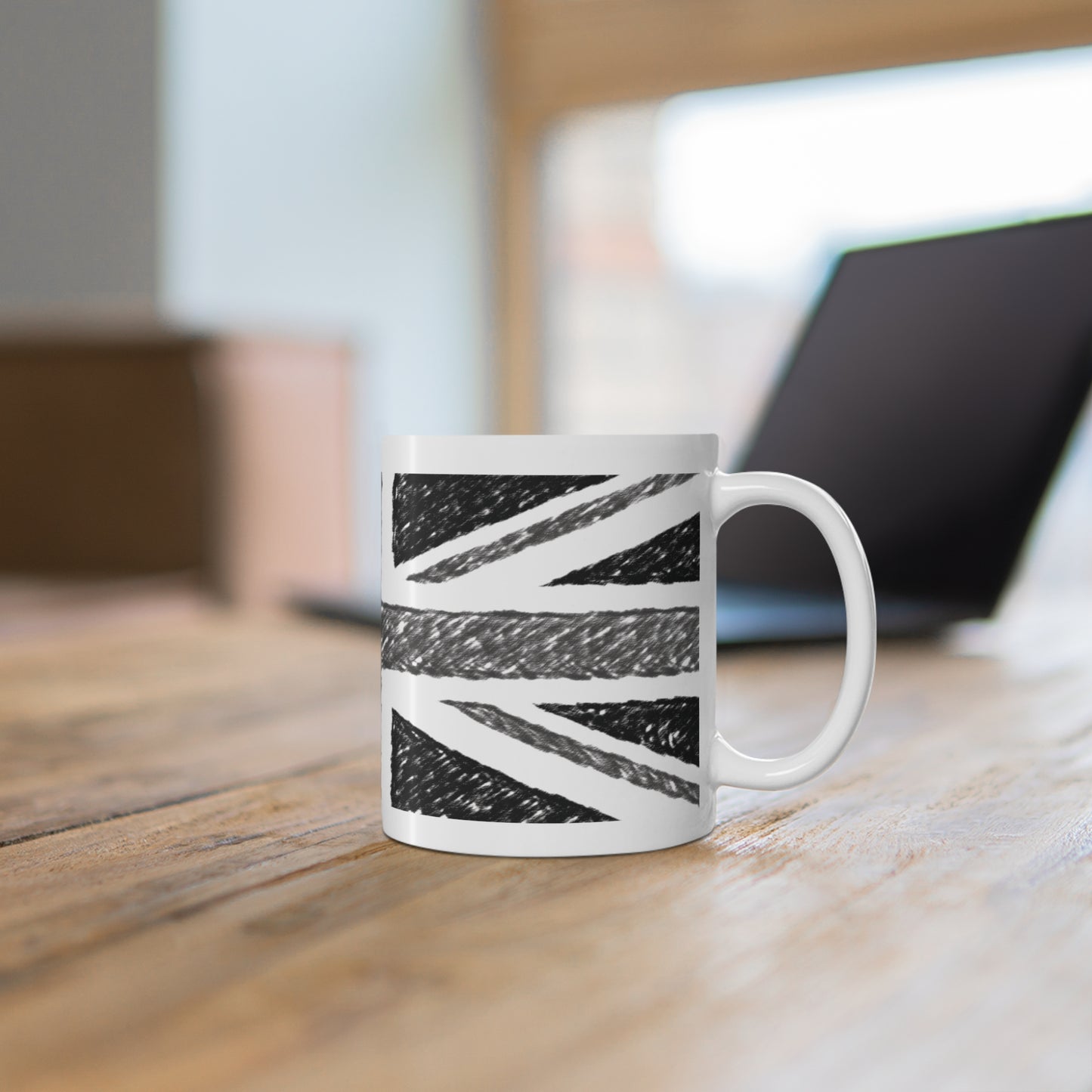 Union Jack Flag Charcoal  Wrap Around Coffee Mug