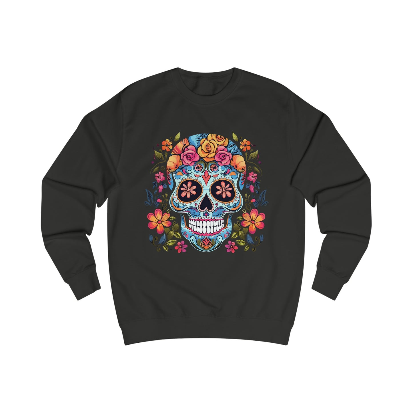 Blue Sugar Skull With Bright Flowers Sweatshirt