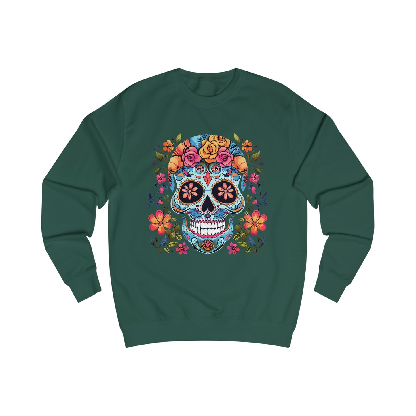 Blue Sugar Skull With Bright Flowers Sweatshirt