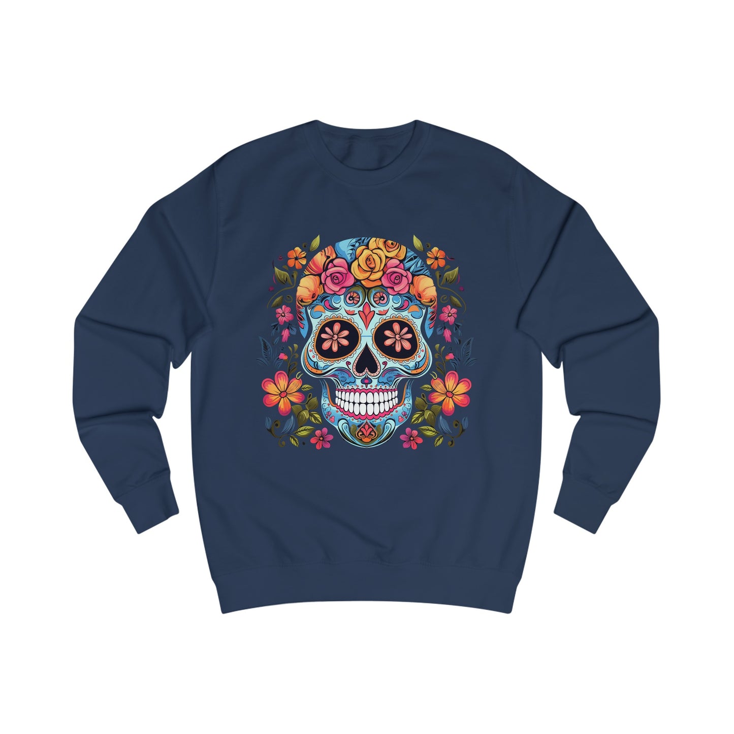 Blue Sugar Skull With Bright Flowers Sweatshirt