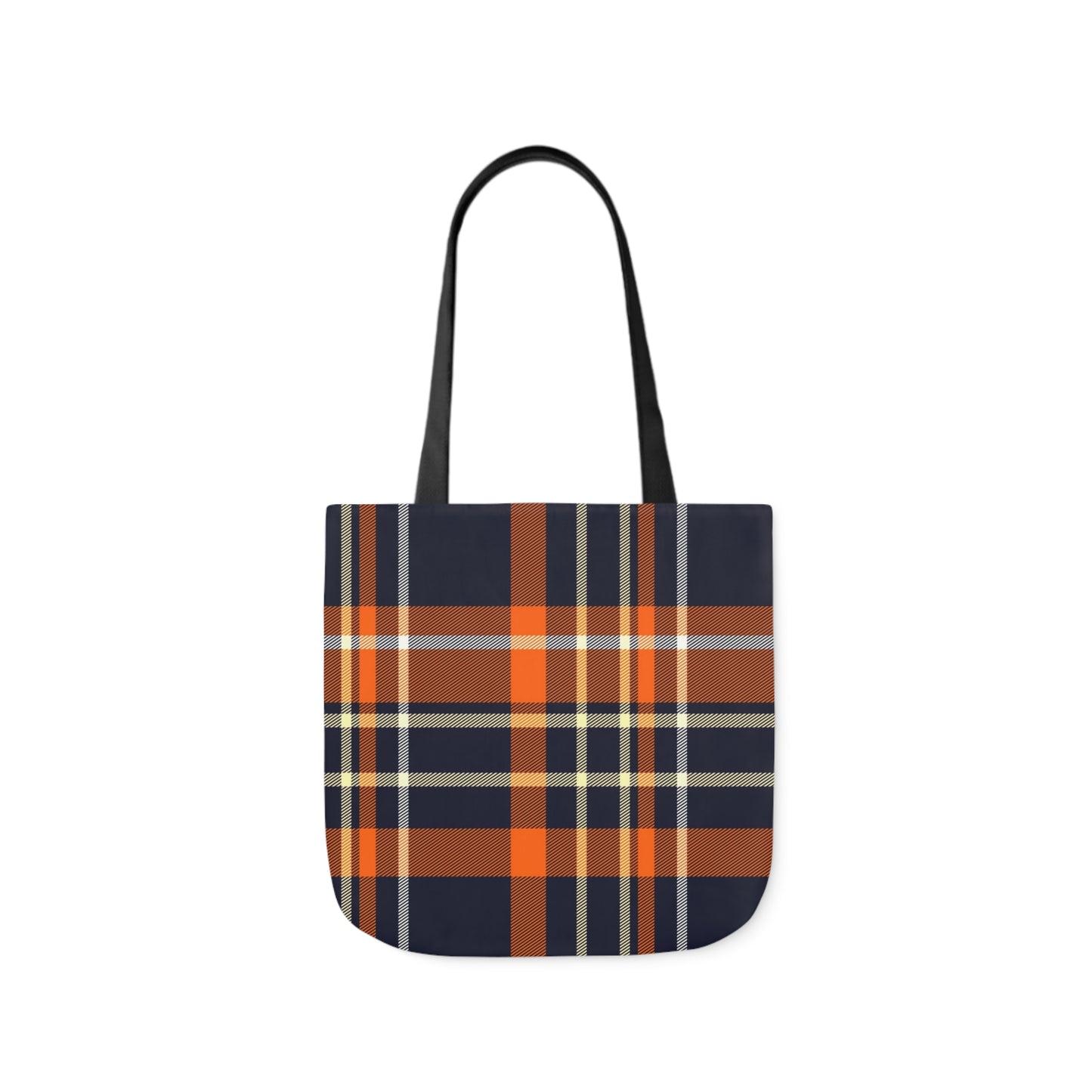 Navy Blue And Orange Tartan Pattern Shoulder Tote Bag