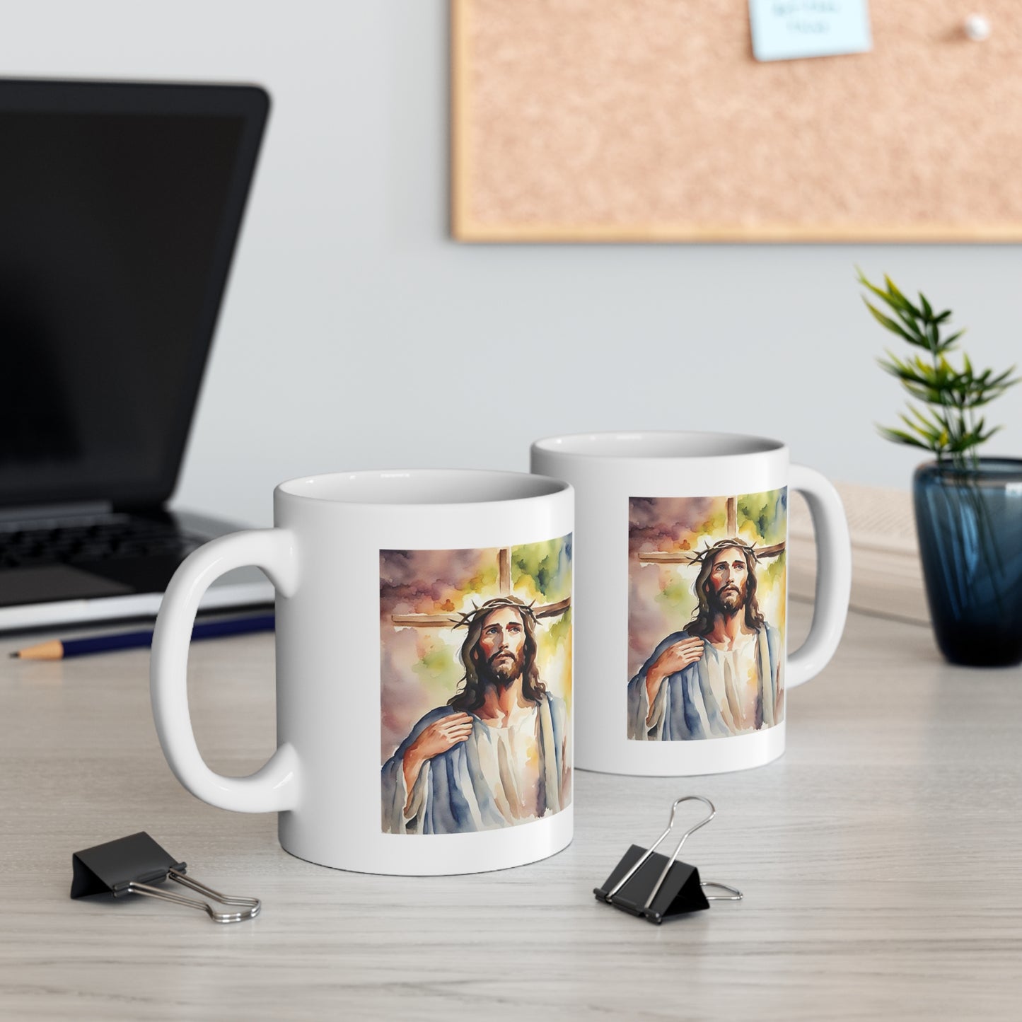 Jesus Christ Cross Watercolor Portrait Painting Coffee Mug