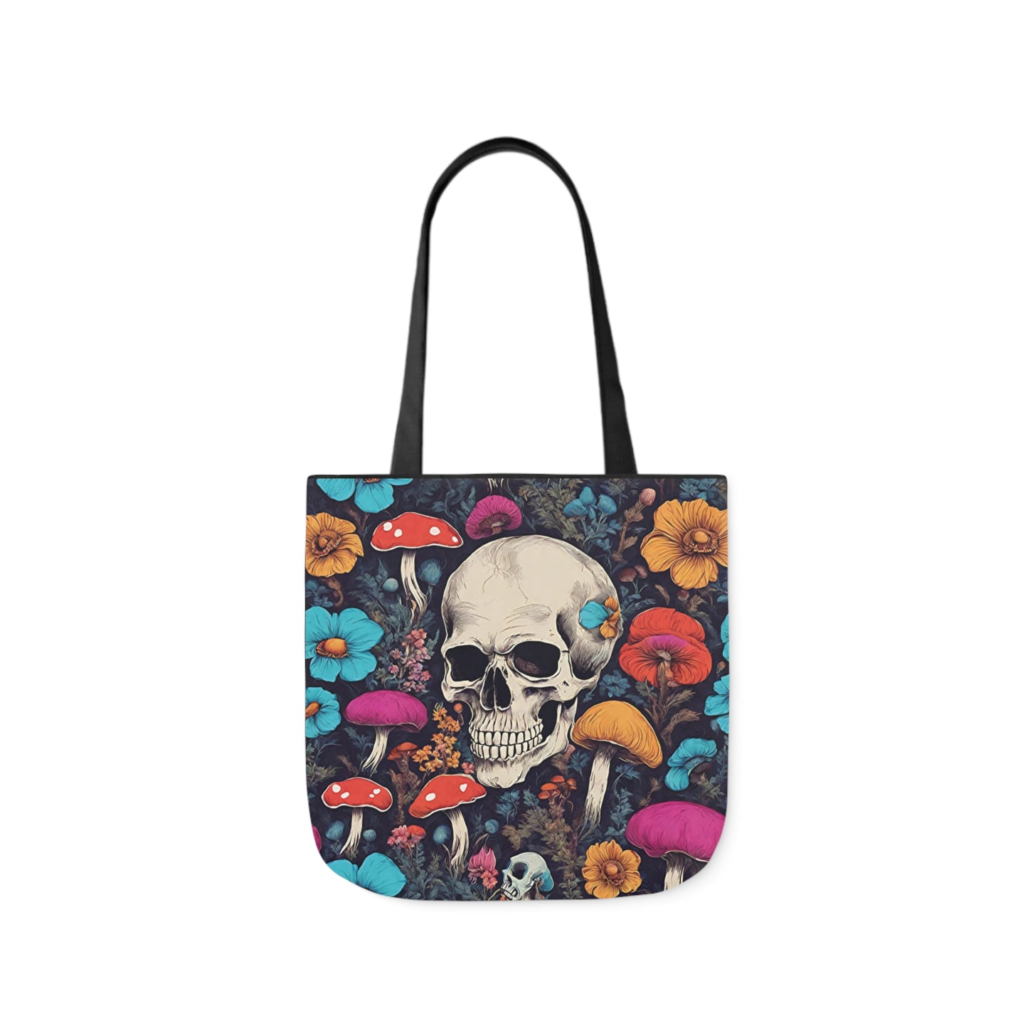 Skull With Magic Toadstools And Flowers Shoulder Tote Bag