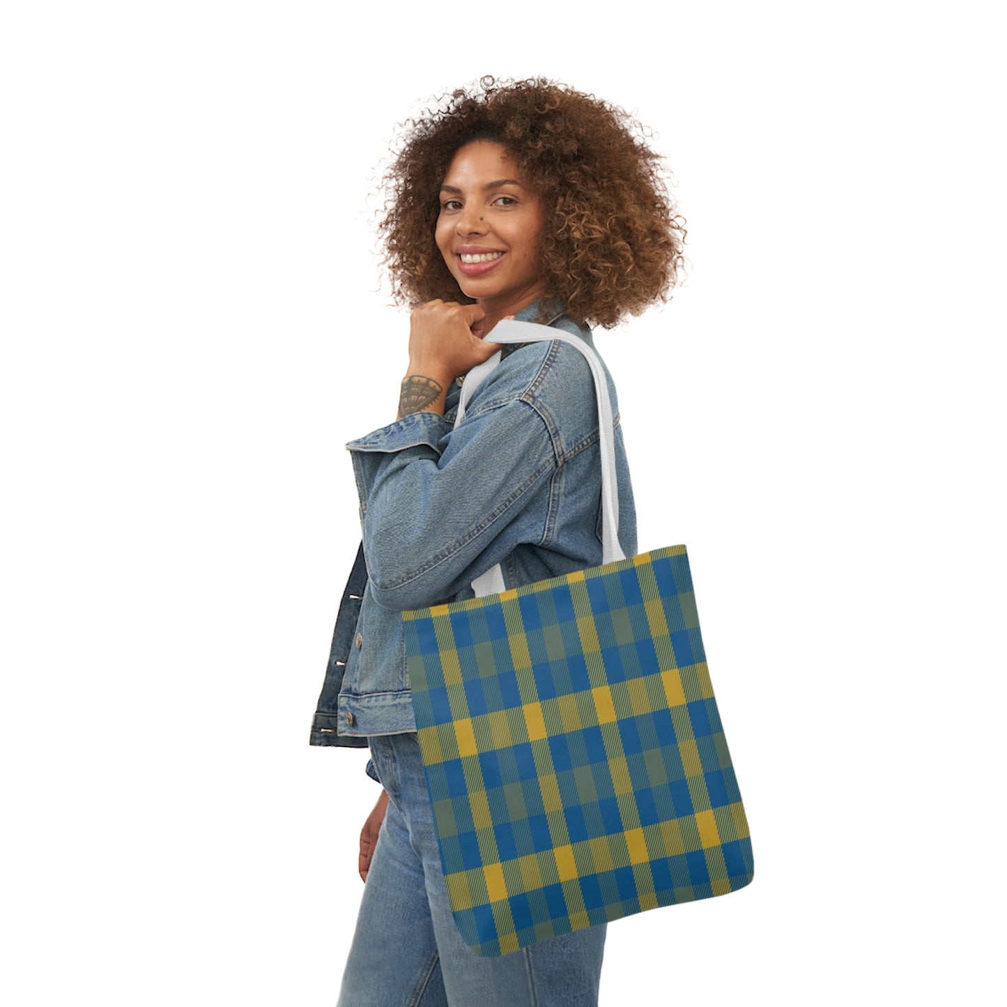 Blue and Yellow Tartan Shoulder Tote Bag