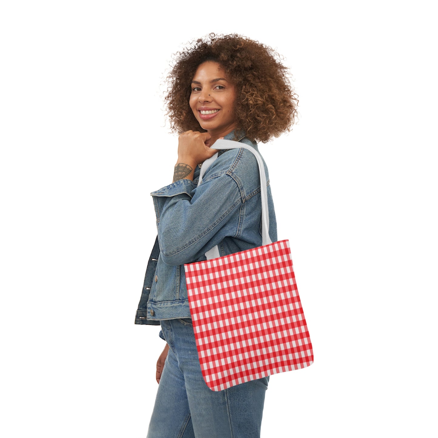 Red Check Pattern Shoulder Tote Bag