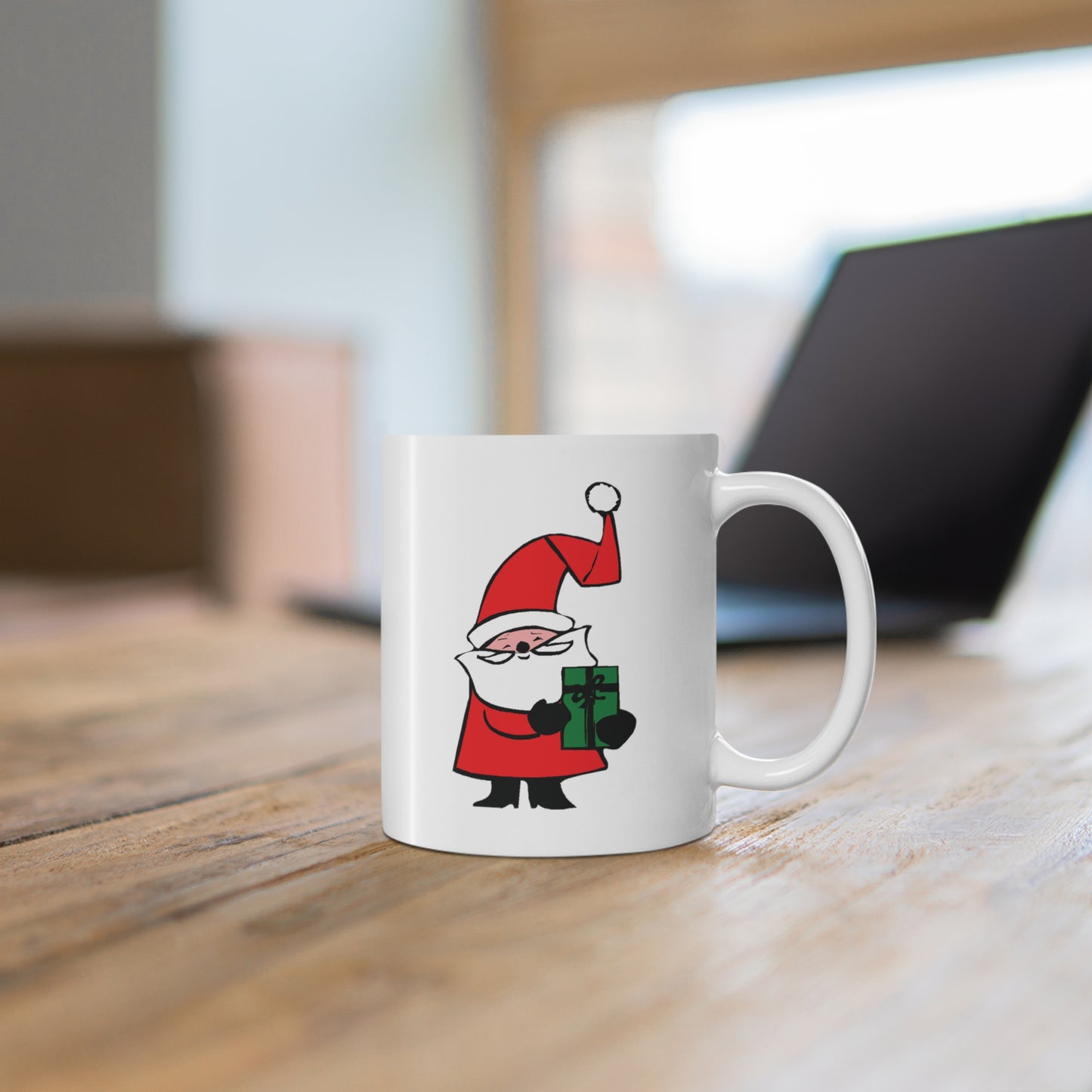 Curly Hat Santa With Gift Coffee Mug