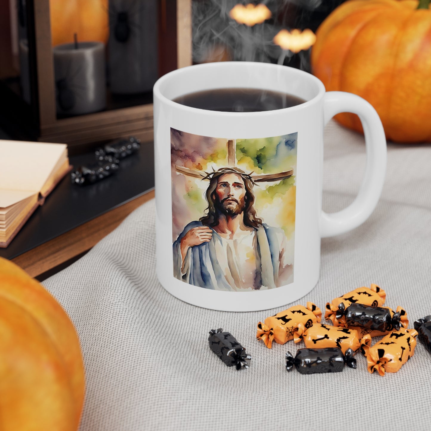 Jesus Christ Cross Watercolor Portrait Painting Coffee Mug