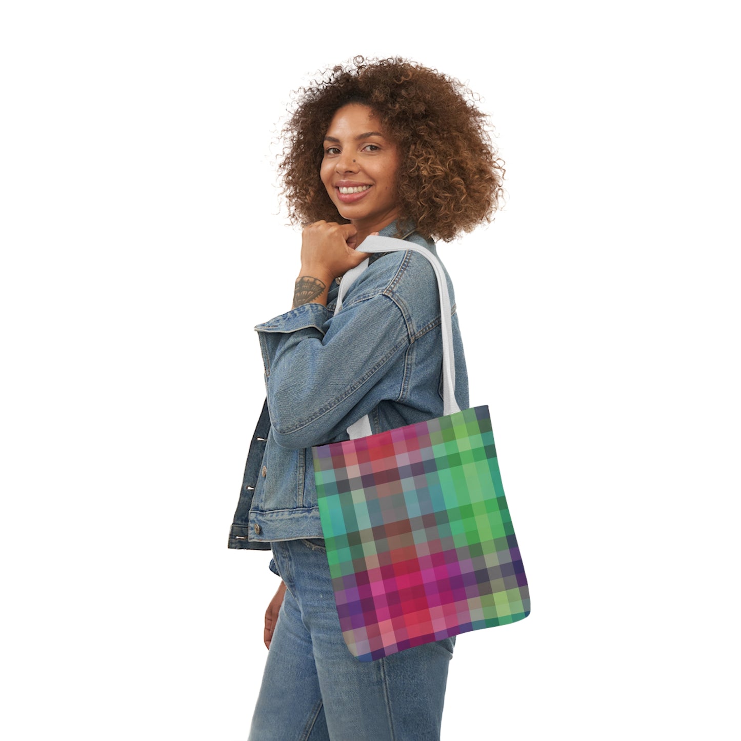 Rainbow Multi Colour Tartan Pattern Shoulder Tote Bag