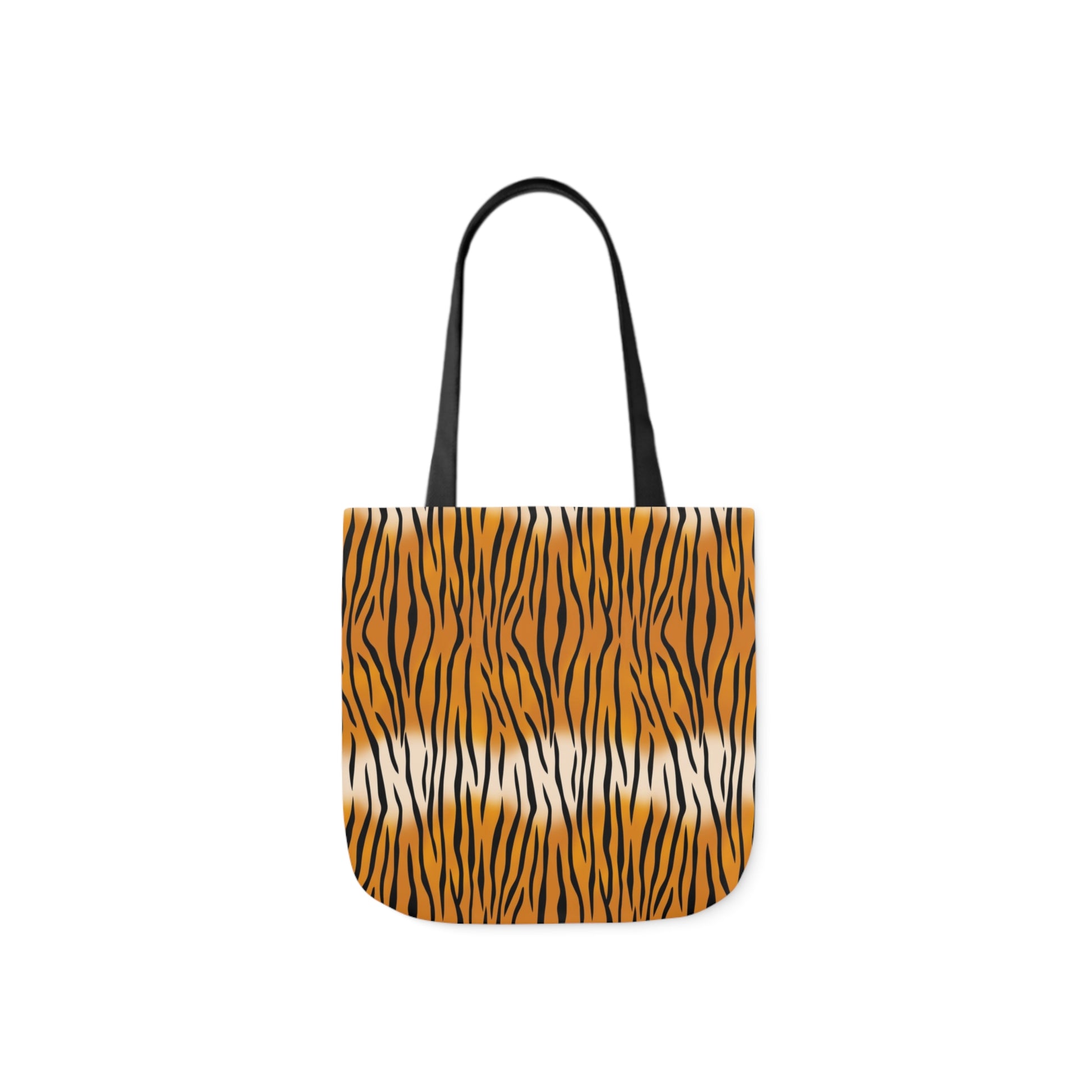 A canvas shoulder tote bag with a design of tiger stripes pattern.