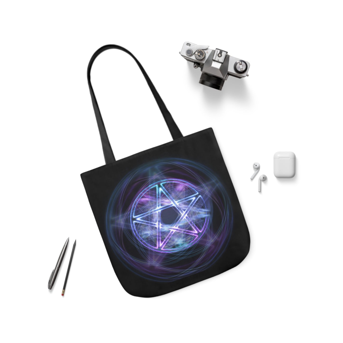 Witchcraft Blue Fire Pentagram Shoulder Tote Bag