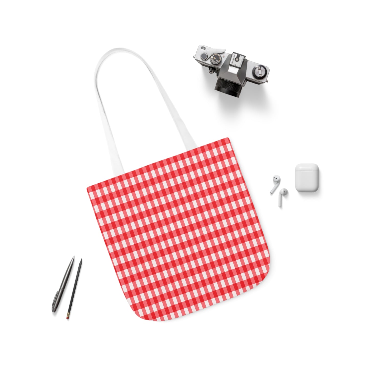 Red Check Pattern Shoulder Tote Bag