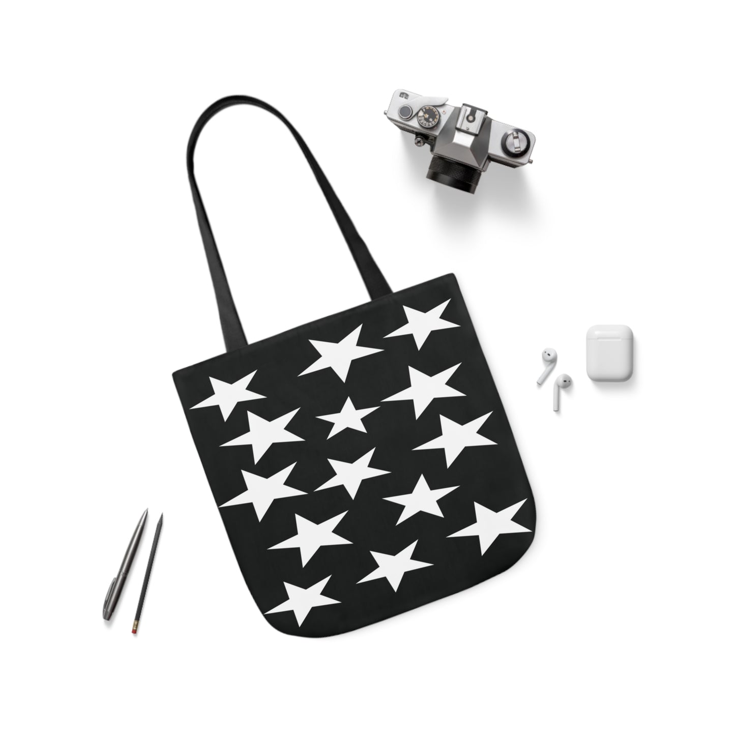 Stars White Cluster Pattern Shoulder Tote Bag