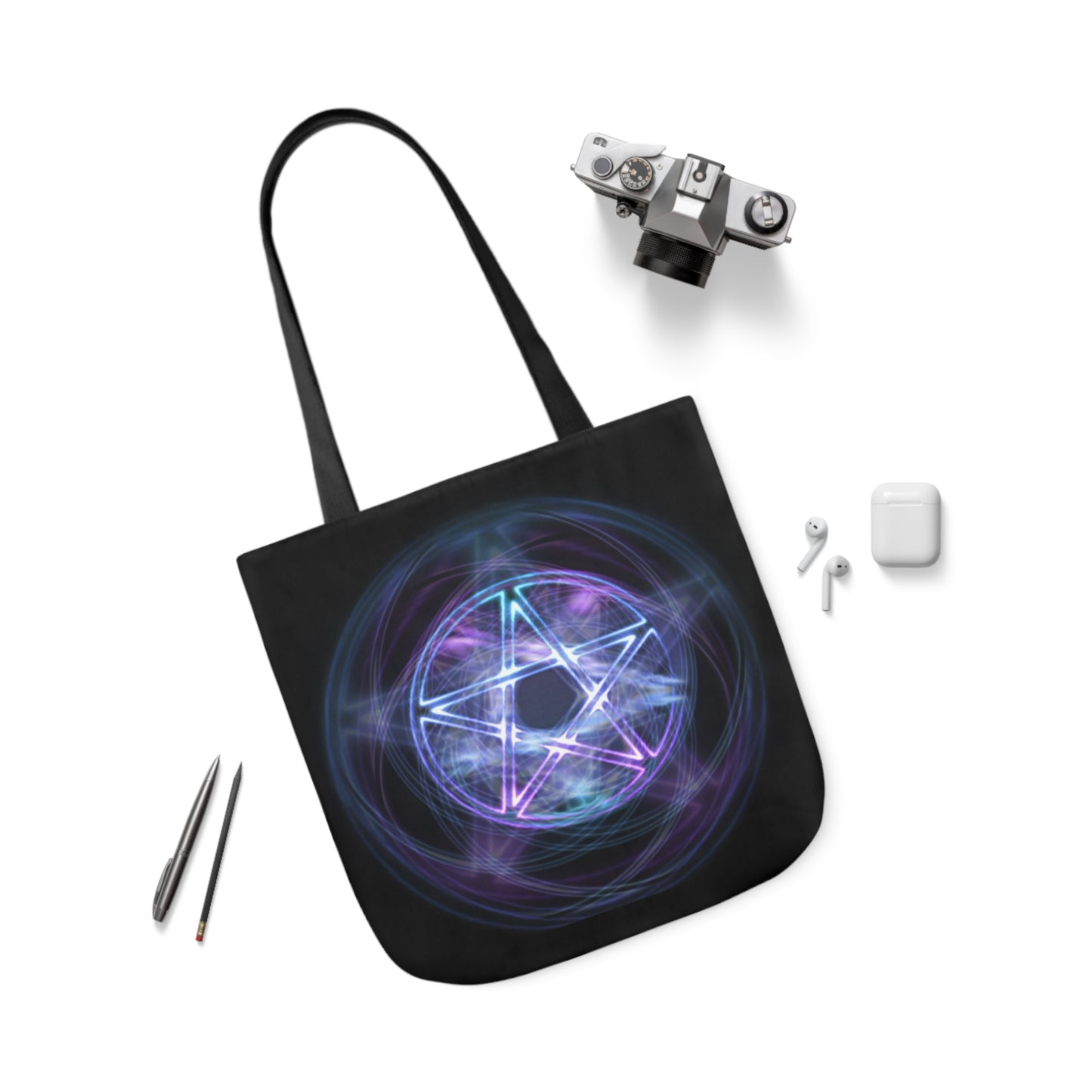 Witchcraft Blue Fire Pentagram Shoulder Tote Bag