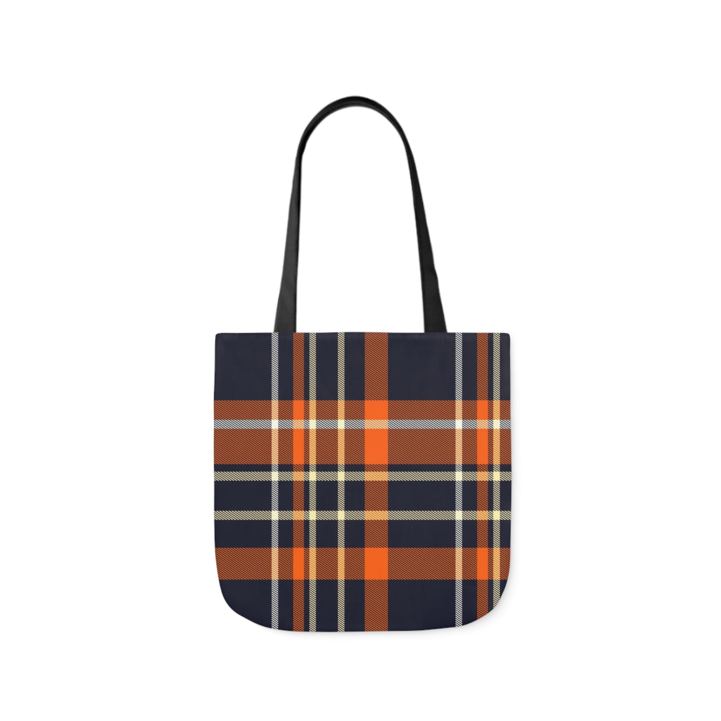 Navy Blue And Orange Tartan Pattern Shoulder Tote Bag