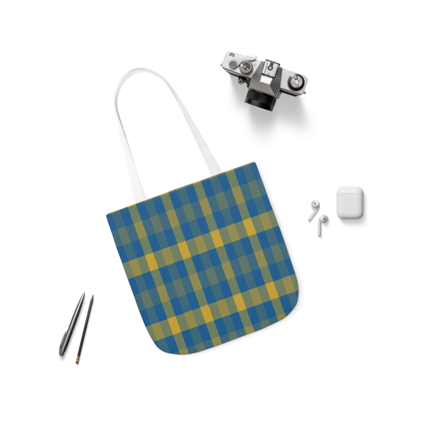 Blue and Yellow Tartan Shoulder Tote Bag