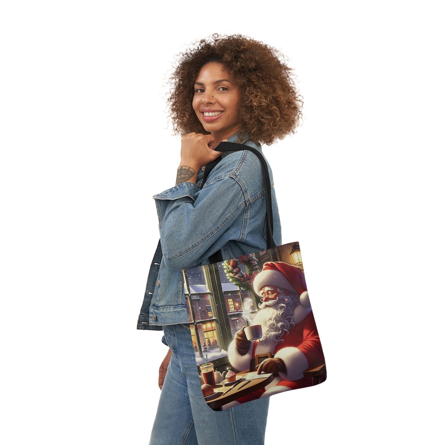 Santa Claus In Coffee Shop Shoulder Tote Bag