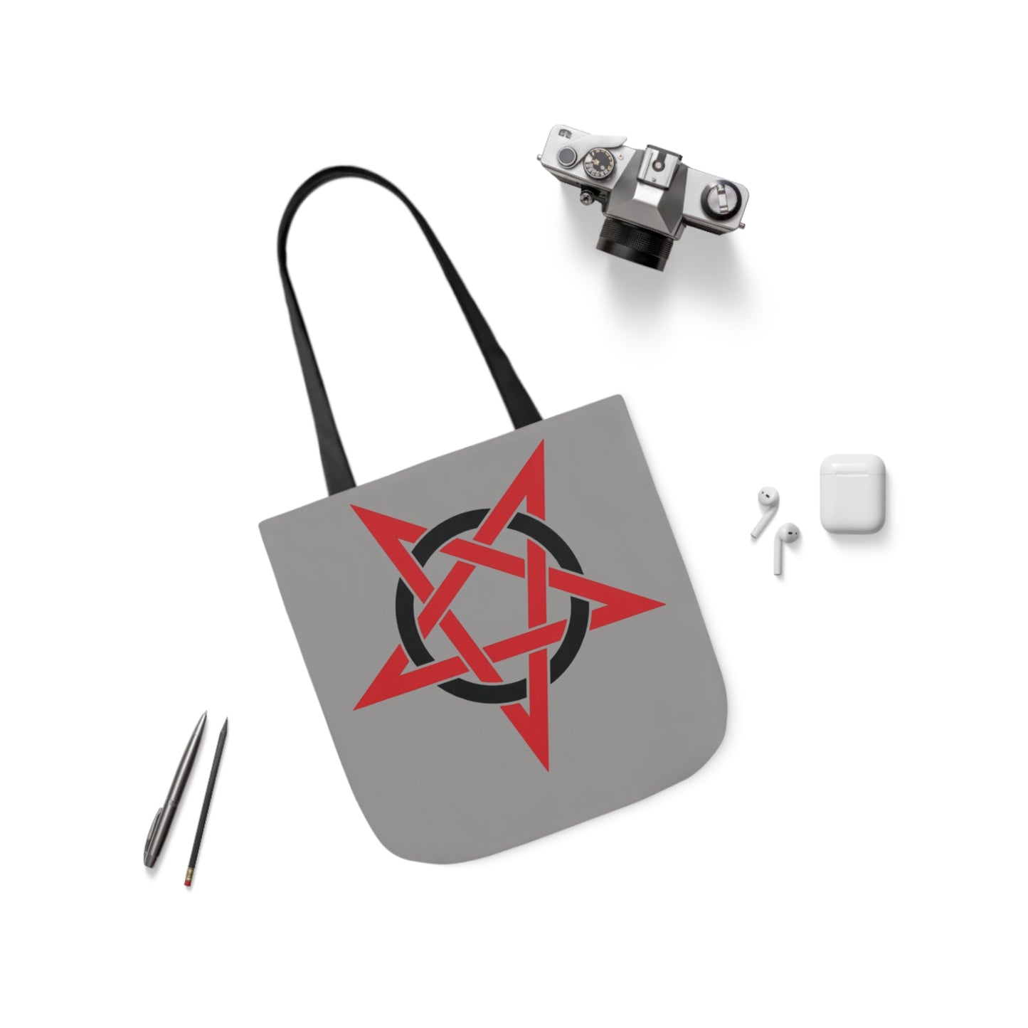 Red And Black Inverted Pentagram Shoulder Tote Bag