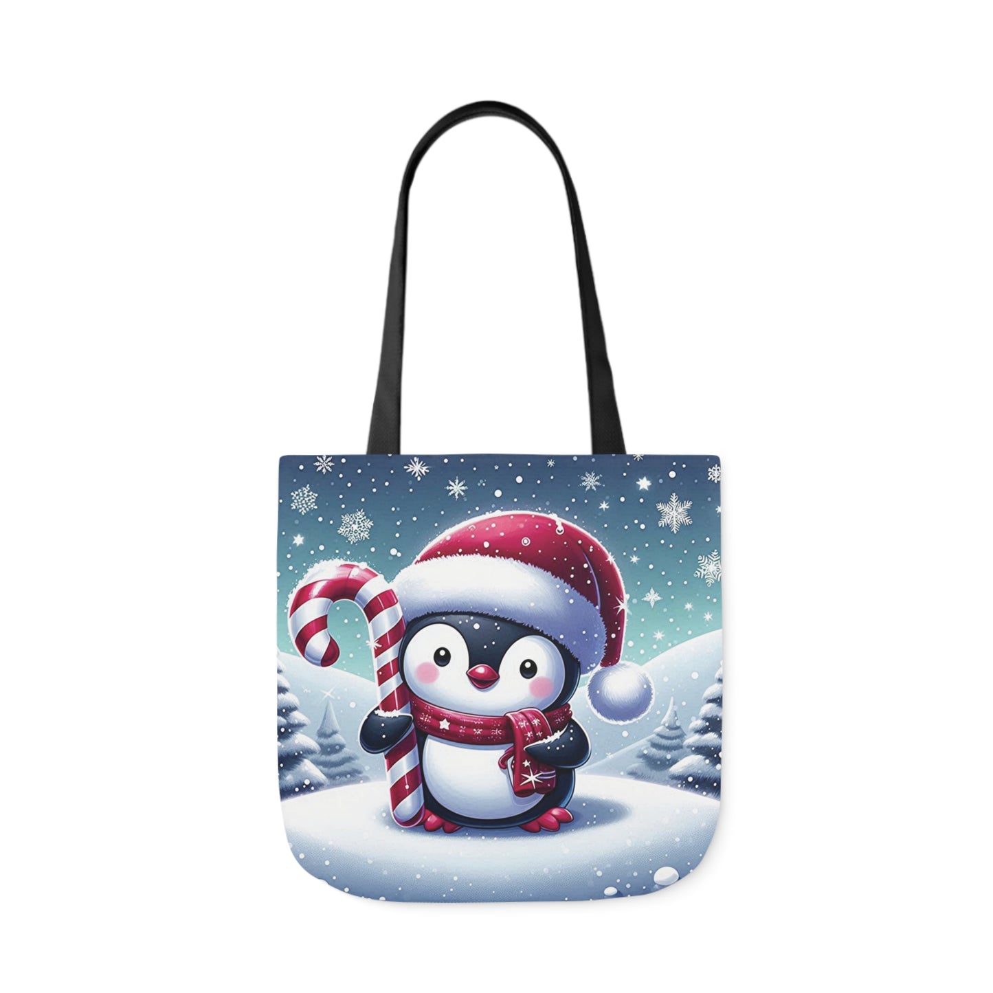 Christmas Candy Cane Penguin Shoulder Tote Bag