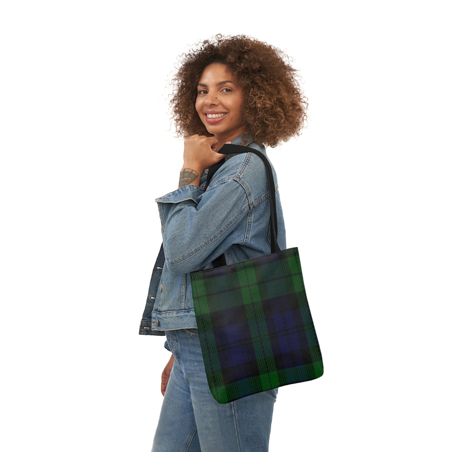 Blue And Green Scottish Sunderland Tartan Shoulder Tote Bag