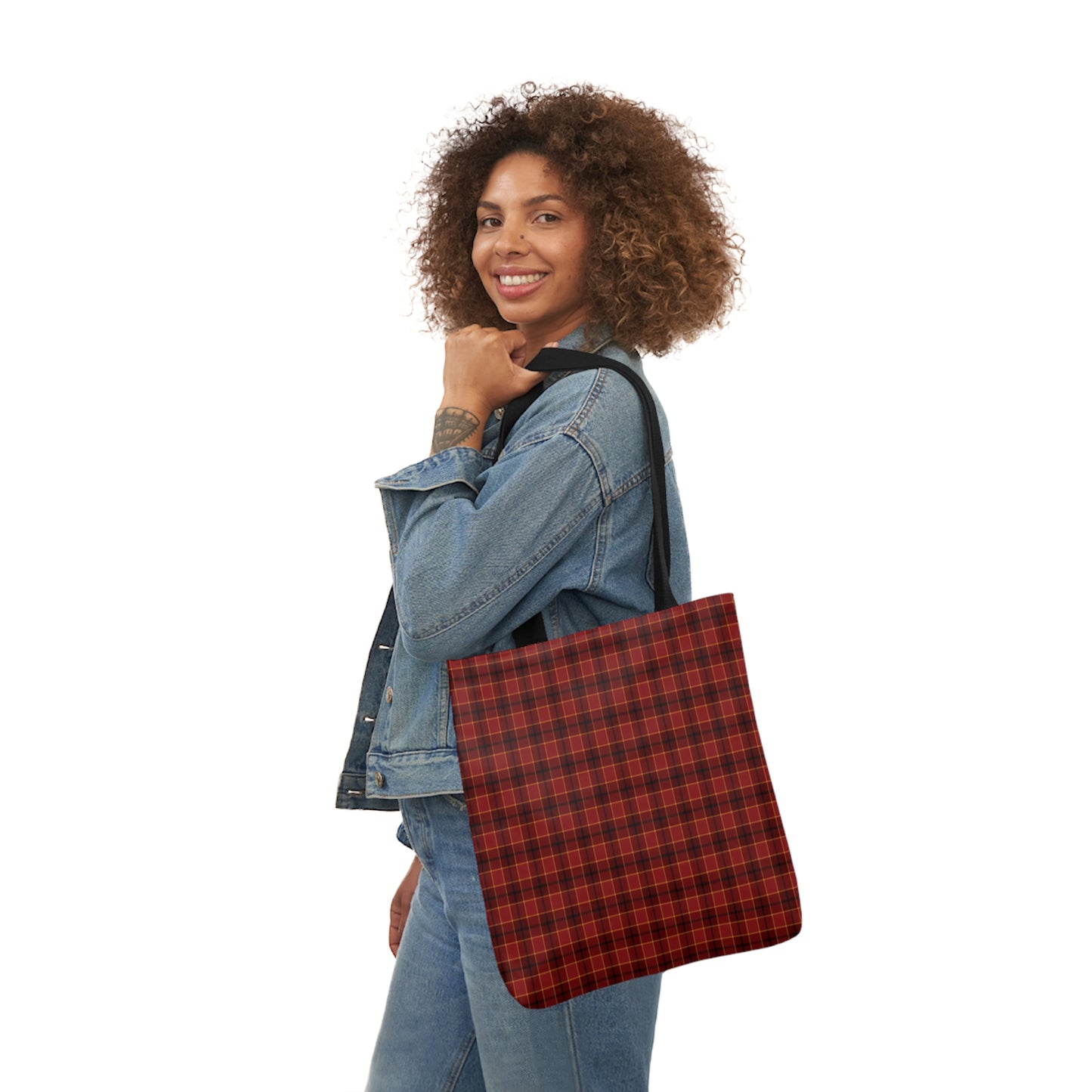 Christmas Dark Red Plaid Tartan Pattern Shoulder Tote Bag